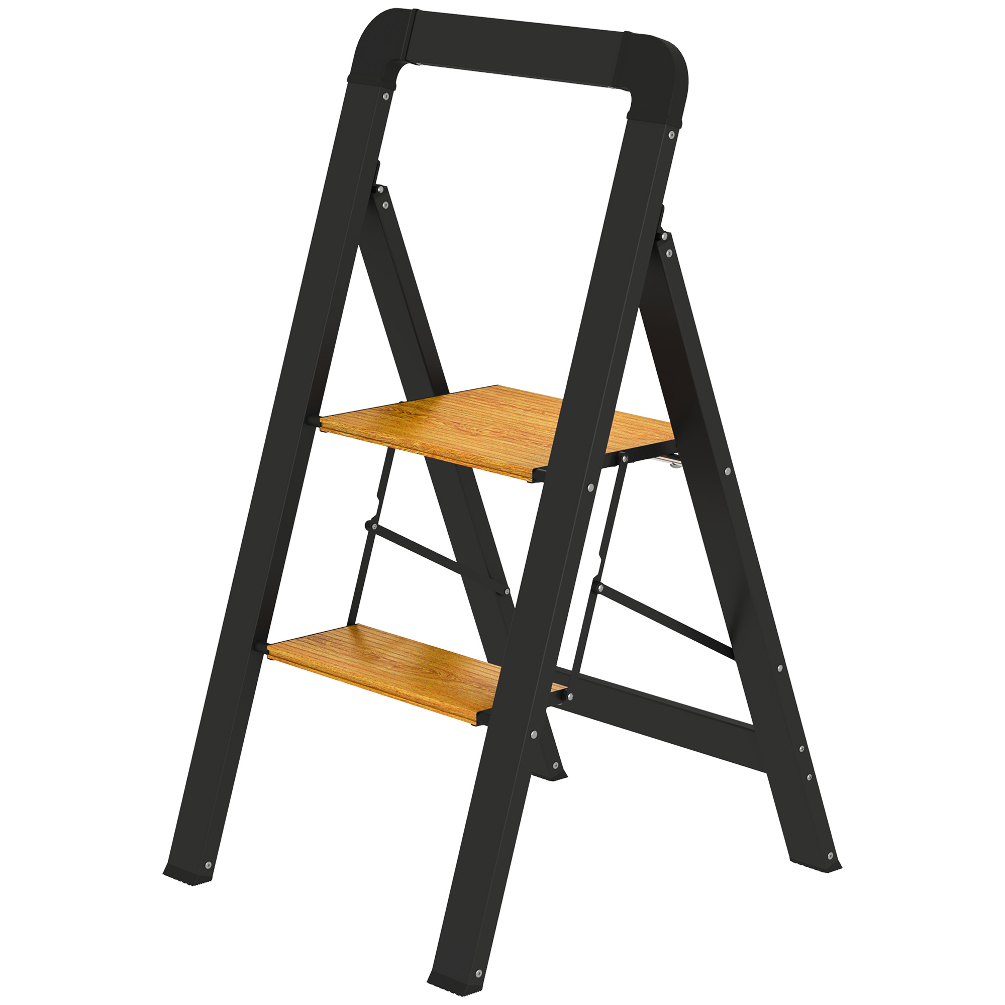 2-stufige Trittleiter, Metall, faltbar, rutschfeste Plattform, Schwarz 2-stufige Trittleiter, Metall, faltbar, rutschfeste Plattform, Schwarz