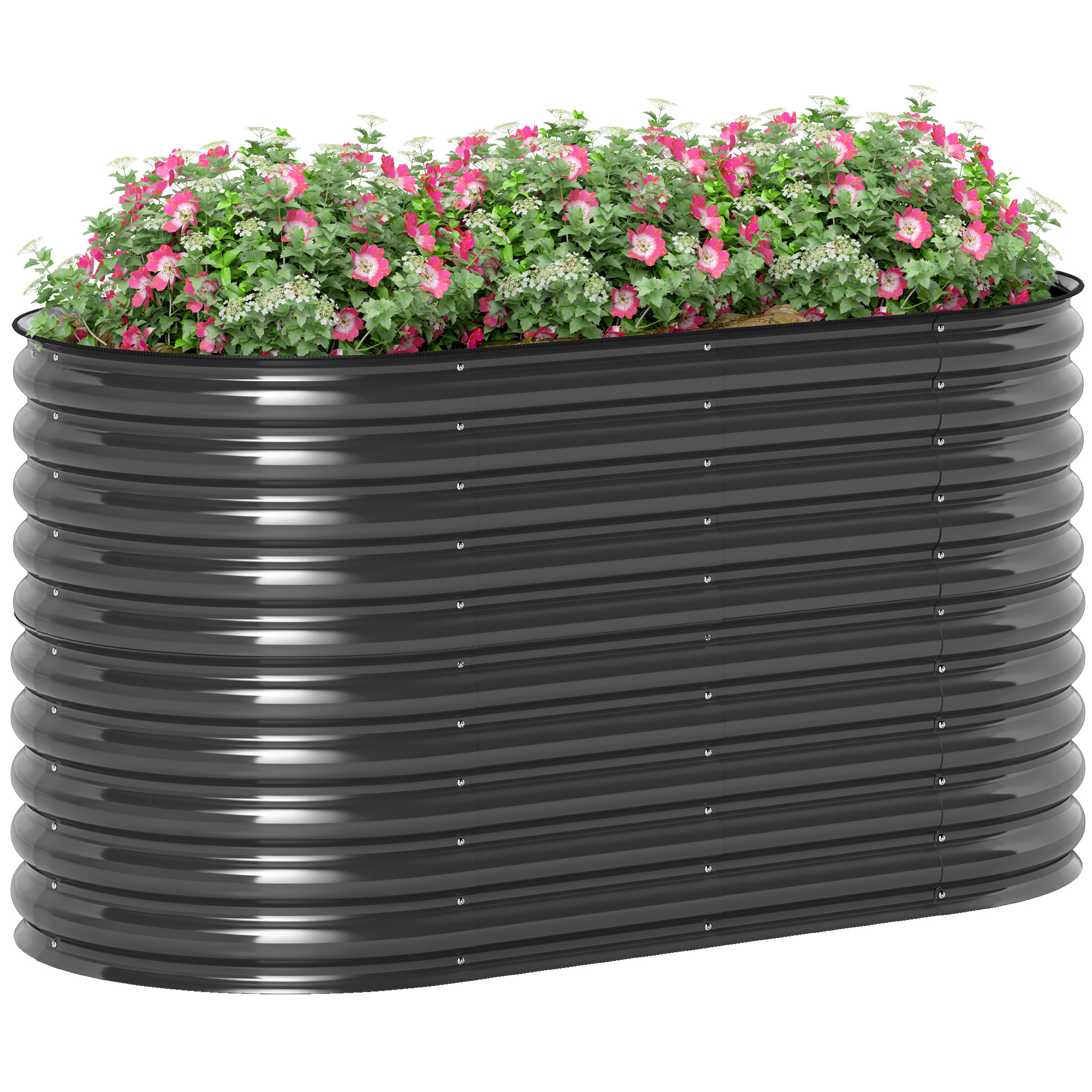 Pflanzkübel, Metall-Blumenkübel mit Sicherheitskante und Handschuhen, offener Boden, 160B x 80T x 80H cm, Dunkelgrau