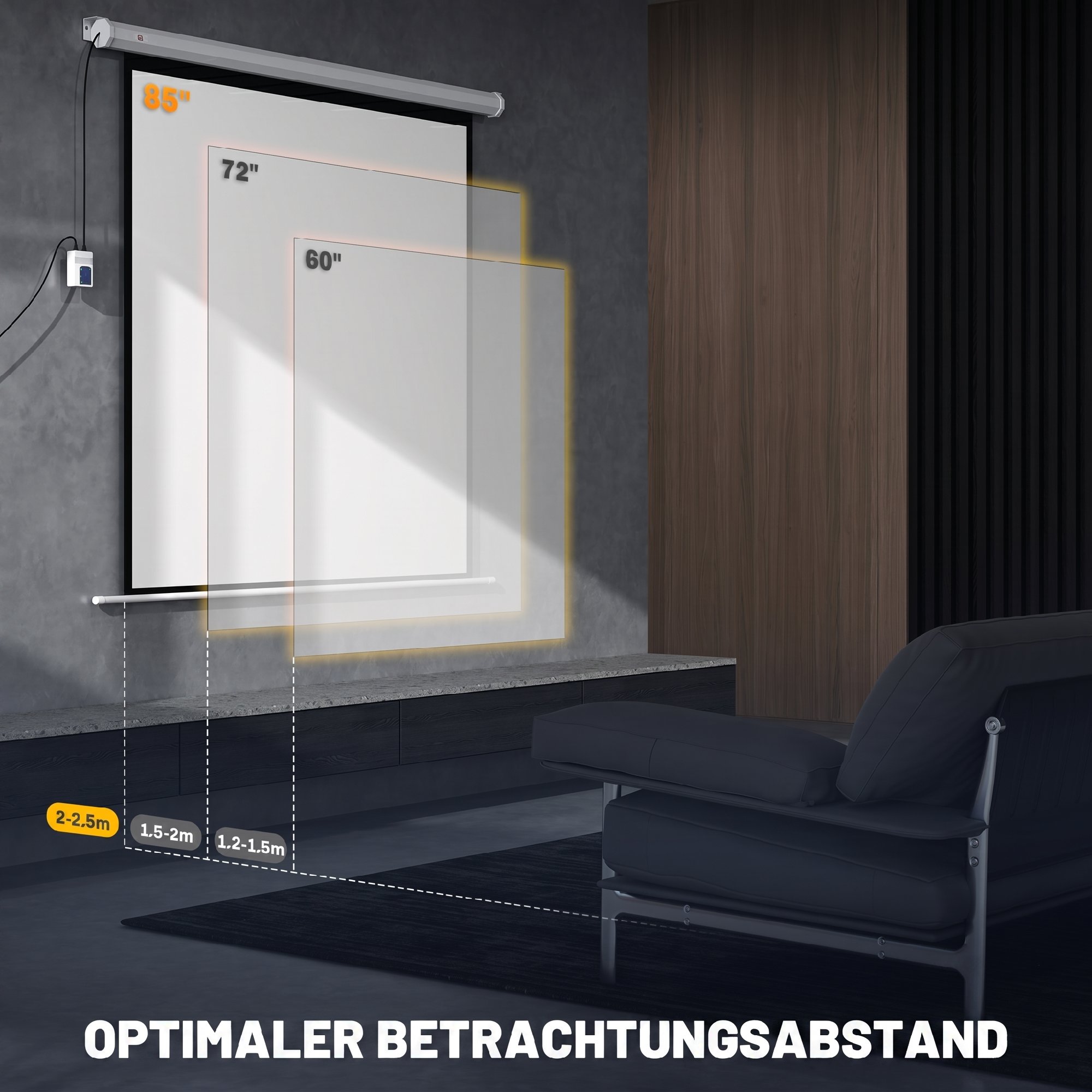 Beamer Leinwand 176,5 x 176,5 cm 85 Zoll 1:1 HD 4K Rollo-Leinwand für Heimkino für Heimkino Büro-Präsentationen