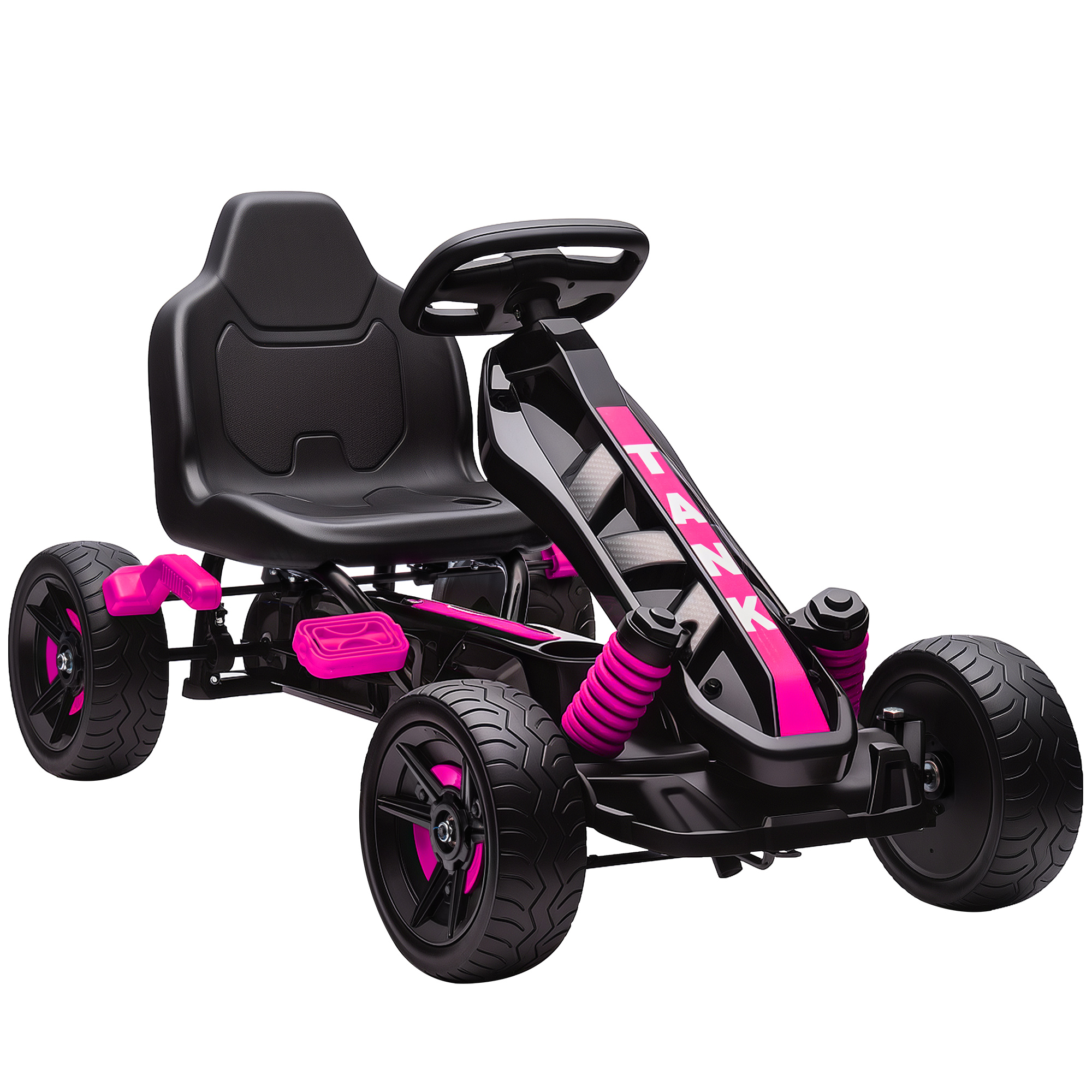 Gokart mit Pedalen, Tretauto für Kinder mit Bremse, rutschfeste Räder, Metallrahmen, 3-6 Jahre, Rosa