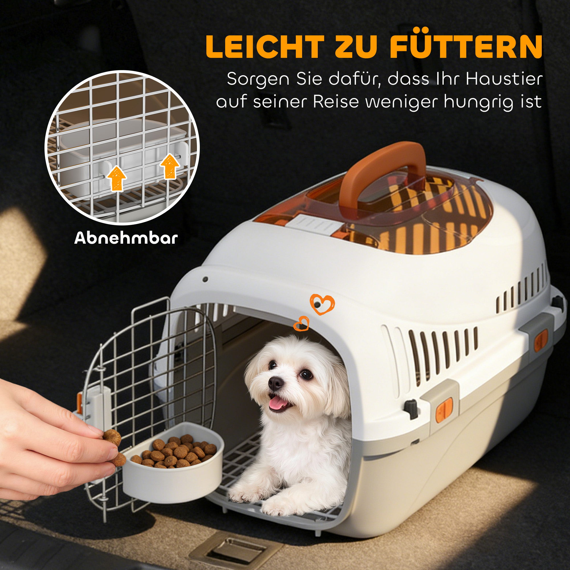 Transportbox Hundetransportbox für Katze Miniaturhunde bis 4kg Hundebox mit Dachöffnung Futternapf 49x32x31cm Hellgrau