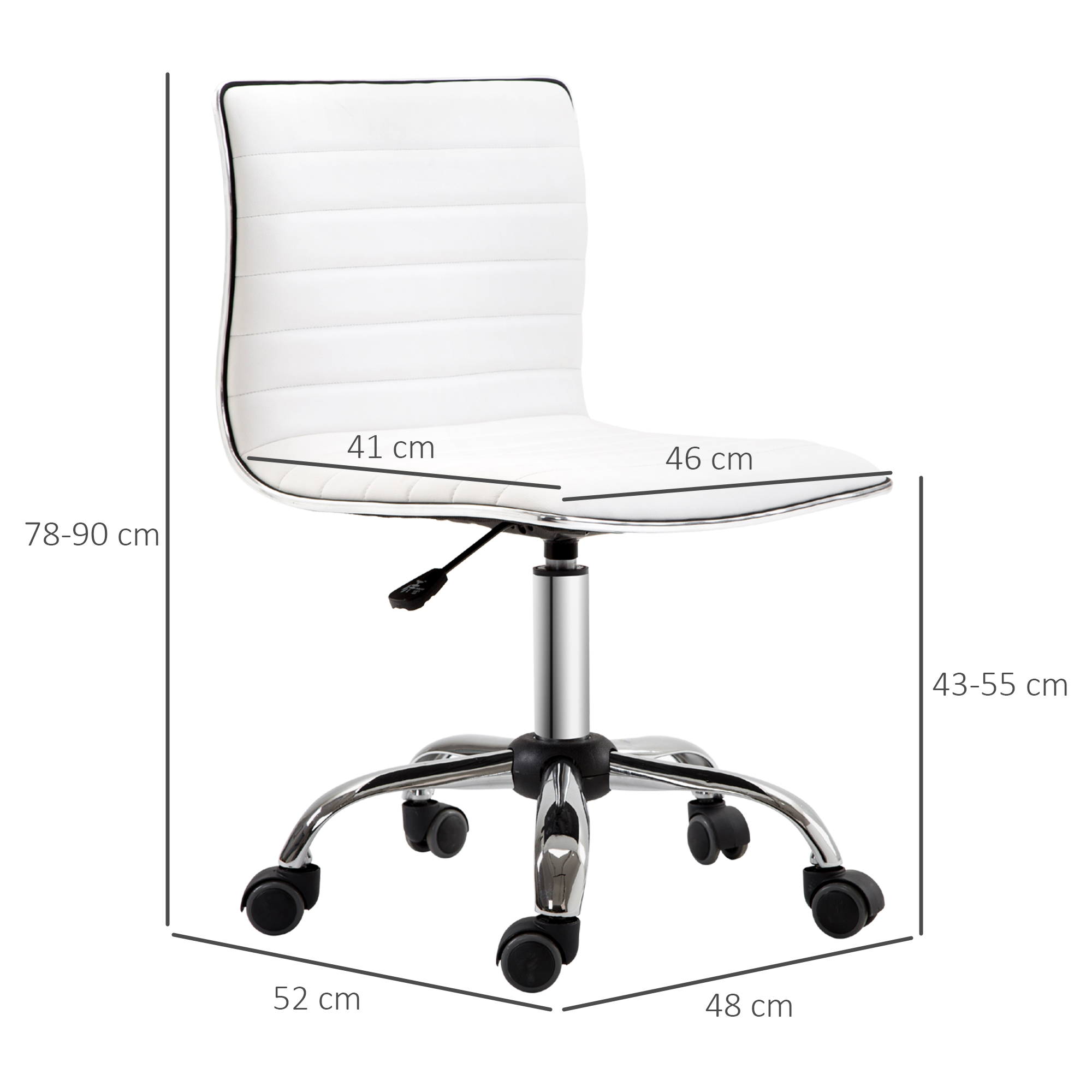 Friseurstuhl, Salonstuhl mit Rückenlehne, höhenverstellbar, Stahl PU, Weiß, 48 x 52 x 78-90 cm