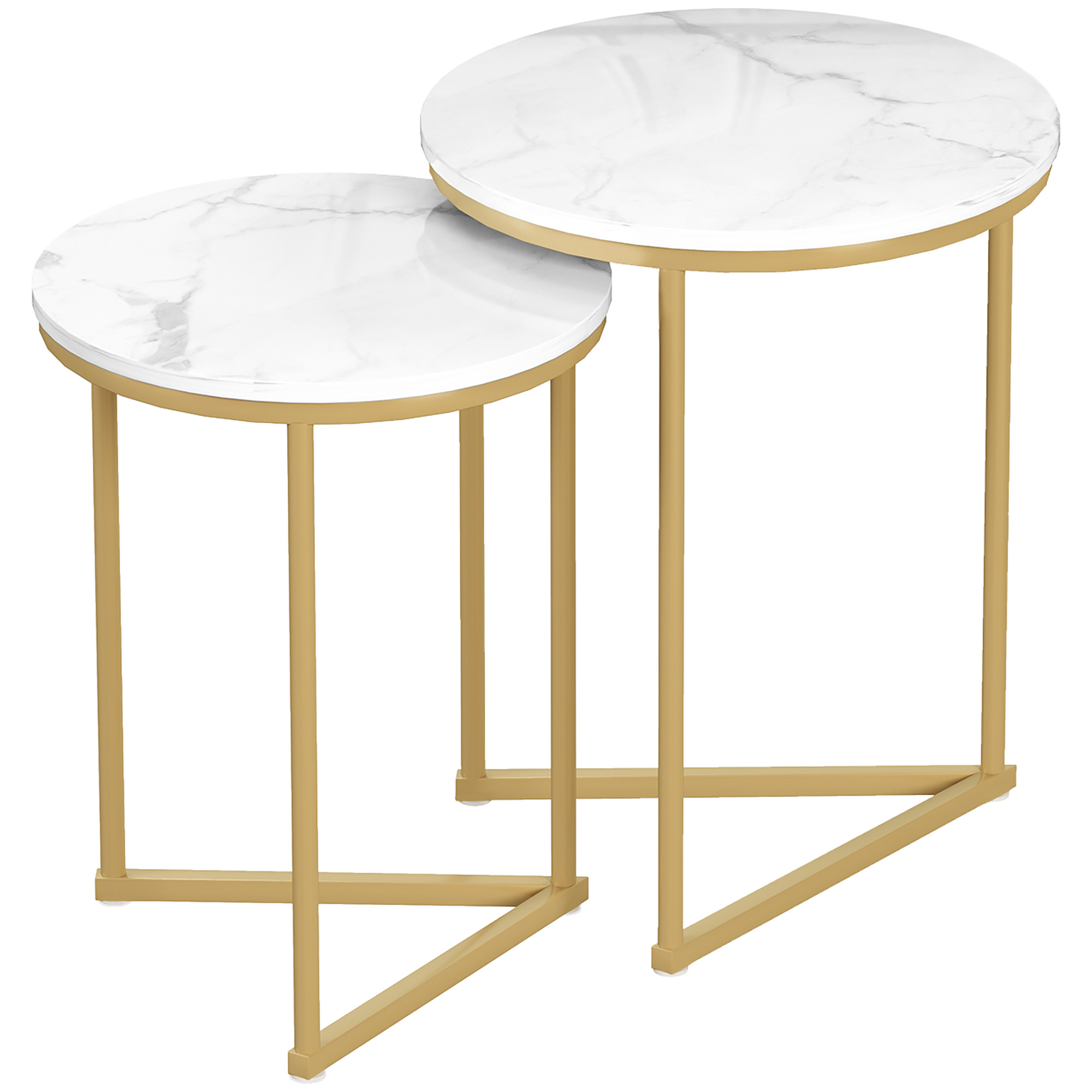Beistelltisch 2er-Set, moderner Couchtisch mit goldenen Stahlbeinen für Wohnzimmer, Schlafzimmer