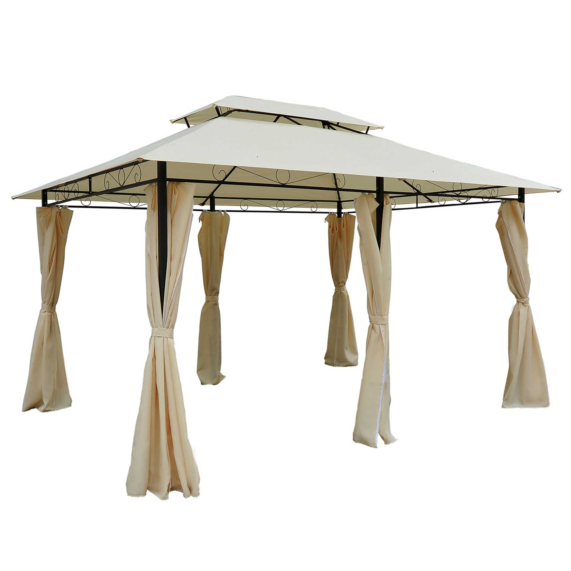 Pavillon 3x4m Gartenpavillon mit 6 Seitenteilen Partyzelt Gartenzelt Festzelt mit Doppeldach Beige+Schwarz Pavillon 3x4m Gartenpavillon mit 6 Seitenteilen Partyzelt Gartenzelt Festzelt mit Doppeldach Beige+Schwarz
