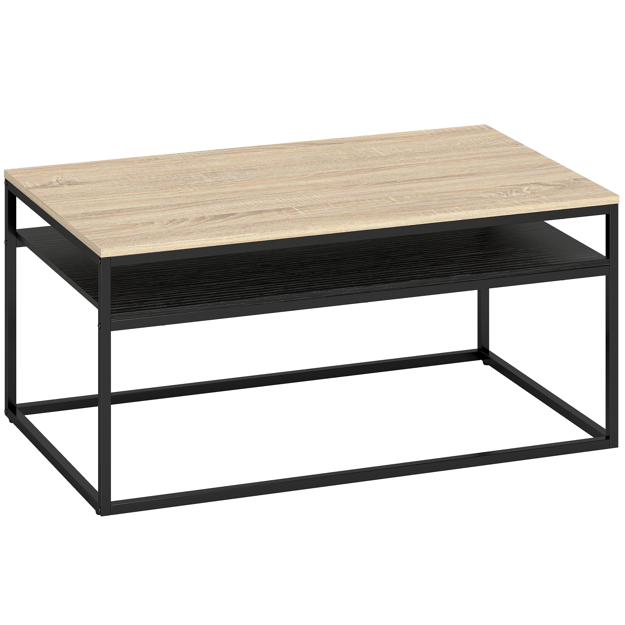 Couchtisch mit Ablage, moderner Industriestil, Wohnzimmertisch für Wohnzimmer, Schlafzimmer, 100 x 59,8 x 47 cm, Eiche