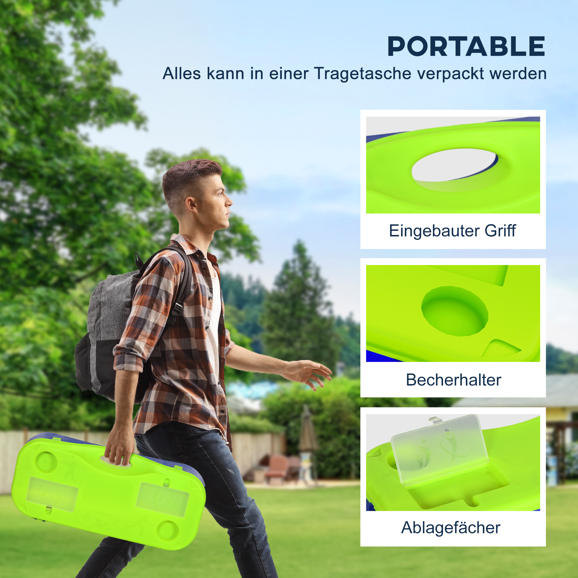 Badminton-Netz-Set Volleyball-Netz-Set, 3-teiliges Set, 400 cm x 22,4 cm x 155 cm, Schwarz + Blau + Grün