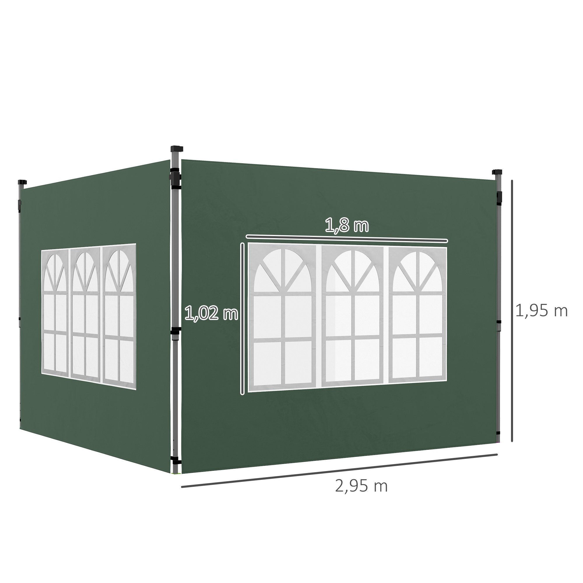 2er-Set Seitenteile für Pavillon 3x3/3x4 m, Seitenwand mit Fenster, wasserdicht Grün