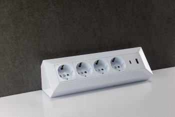 4-fach Steckdosenblock, USB-A+C, weiß / 250V~/ 16A, Aufbaumontage, USB 3,1A, PD