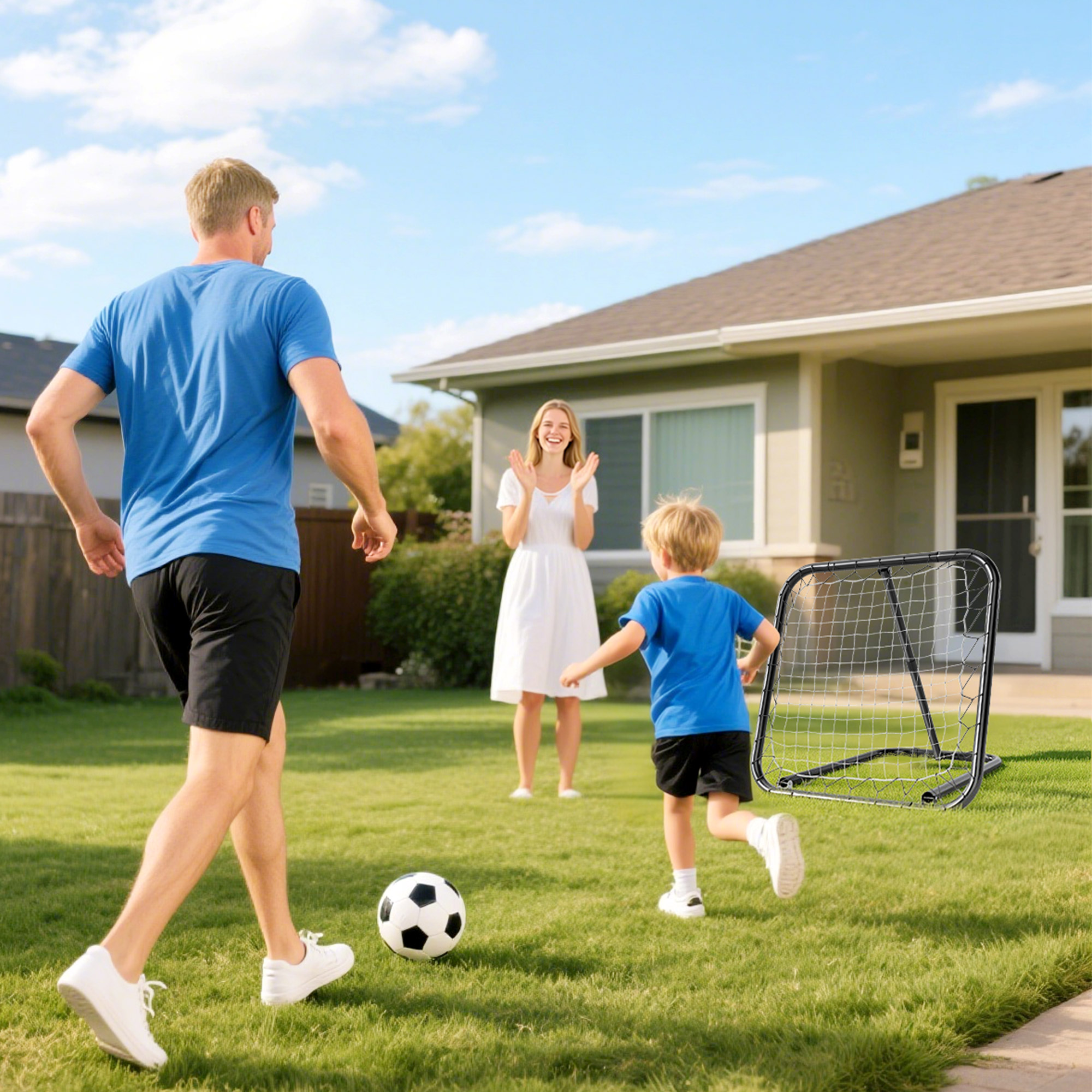 Rebounder für Fußball, 78 x 84 cm Prellwand mit Heringen, verstellbar in 5 Stufen, tragbar, Kickback Tor, Fußballtor für Jugendliche, Fußball Trainingszubehör für Baseball Training Weiß