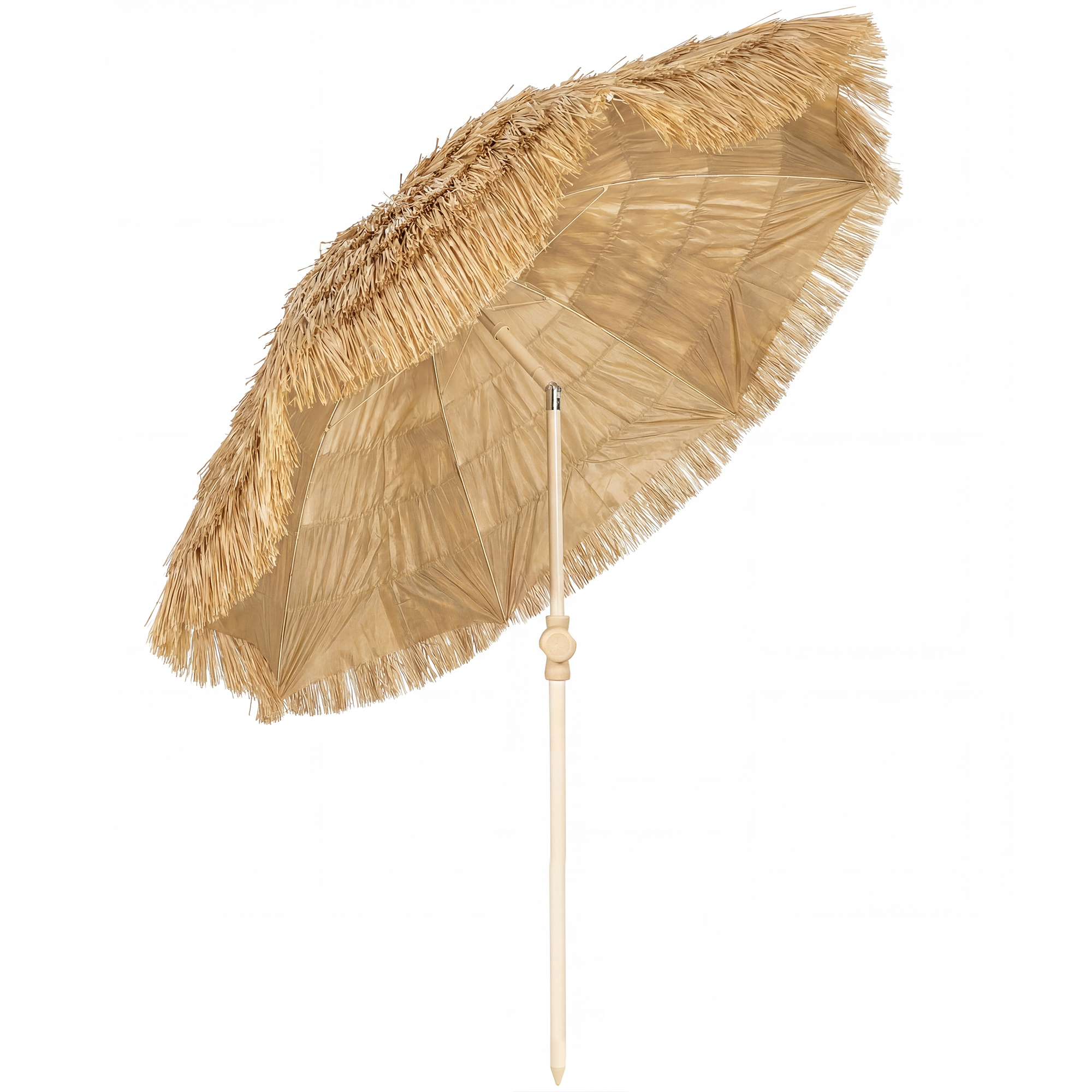 150 cm Hula Strohdach Tiki Strand- und Gartenschirm mit Sandanker, verstellbarer Höhe und Neigefunktion, Strohdach Sonnenschirm