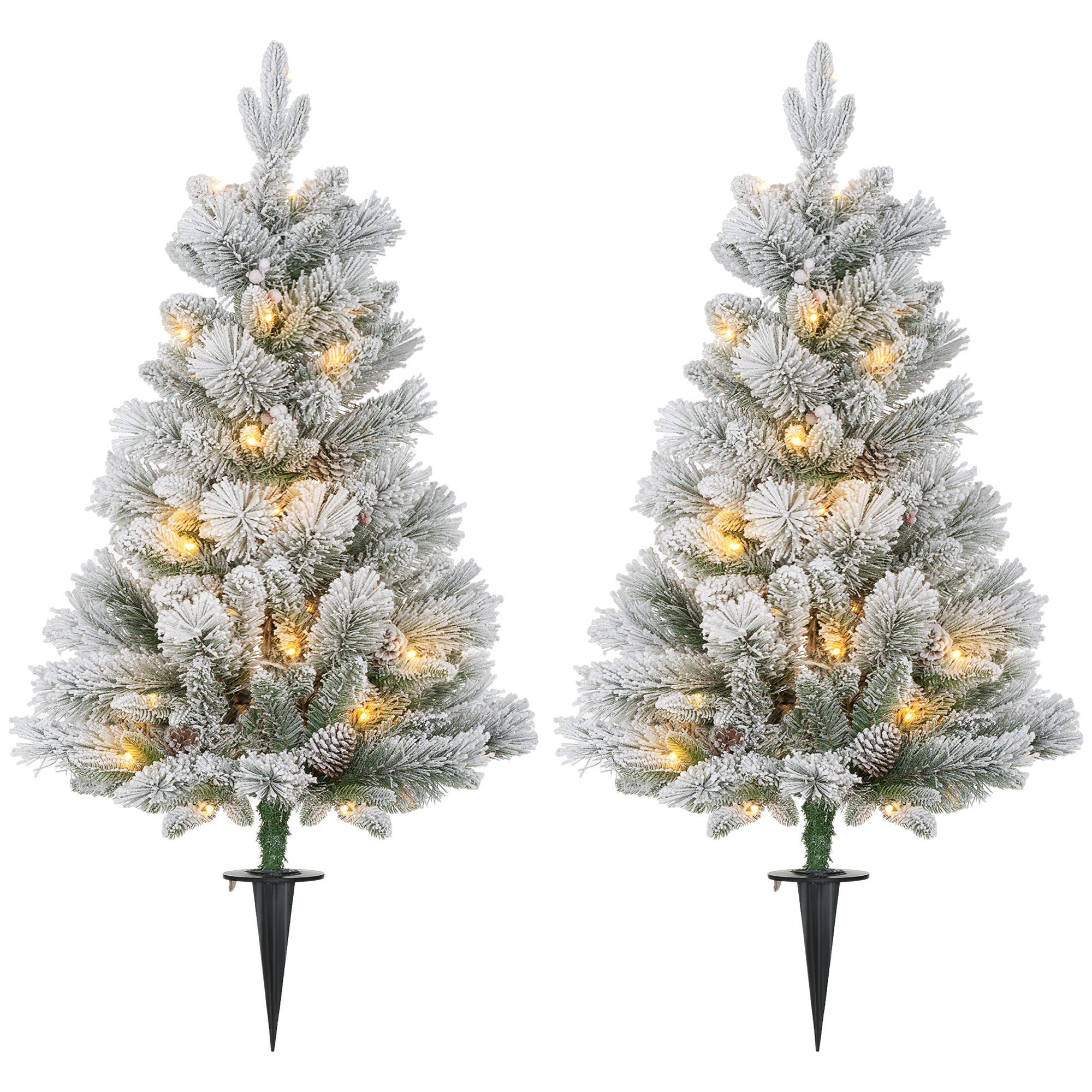 Weihnachtsbaum mit LED-Beleuchtung, 2er-Set, 107 cm, Tannenzapfen, rote Beeren, feuersicher, Grün/Weiß Weihnachtsbaum mit LED-Beleuchtung, 2er-Set, 107 cm, Tannenzapfen, rote Beeren, feuersicher, Grün/Weiß