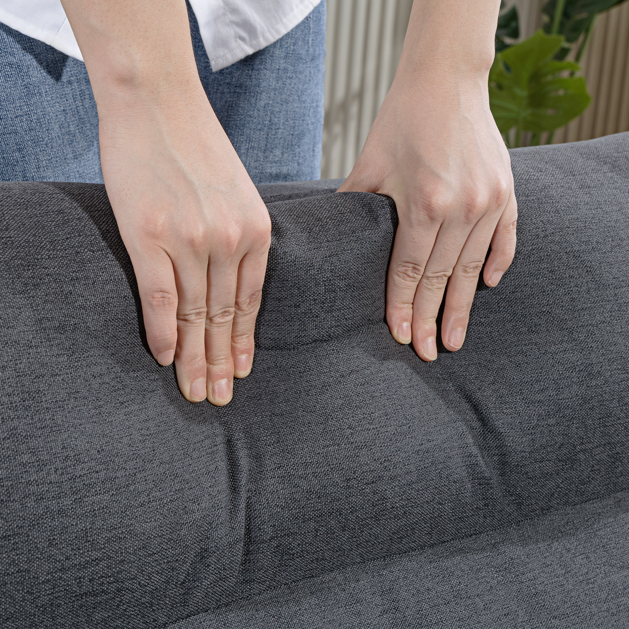 Sitzsack mit Bettfunktion, neigbare Lehne, klappbar, bis 120kg, 70 x 72 x 56 cm, Dunkelgrau