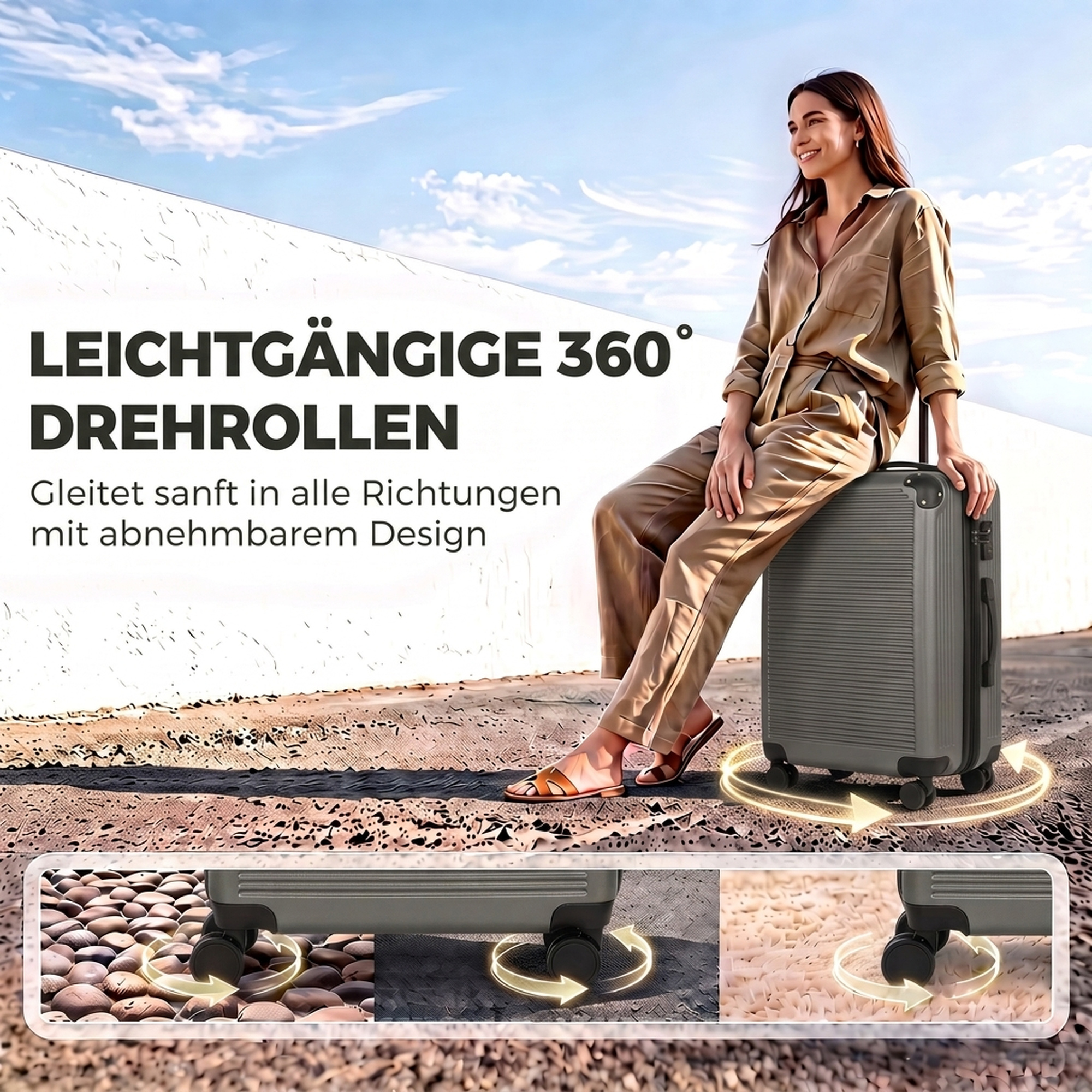 Hartschalenkoffer 66 cm, erweiterbar, ABS, mit 4 Spinner-Rollen, oberem und seitlichem Griff, TSA-Schloss, Dunkelgrau