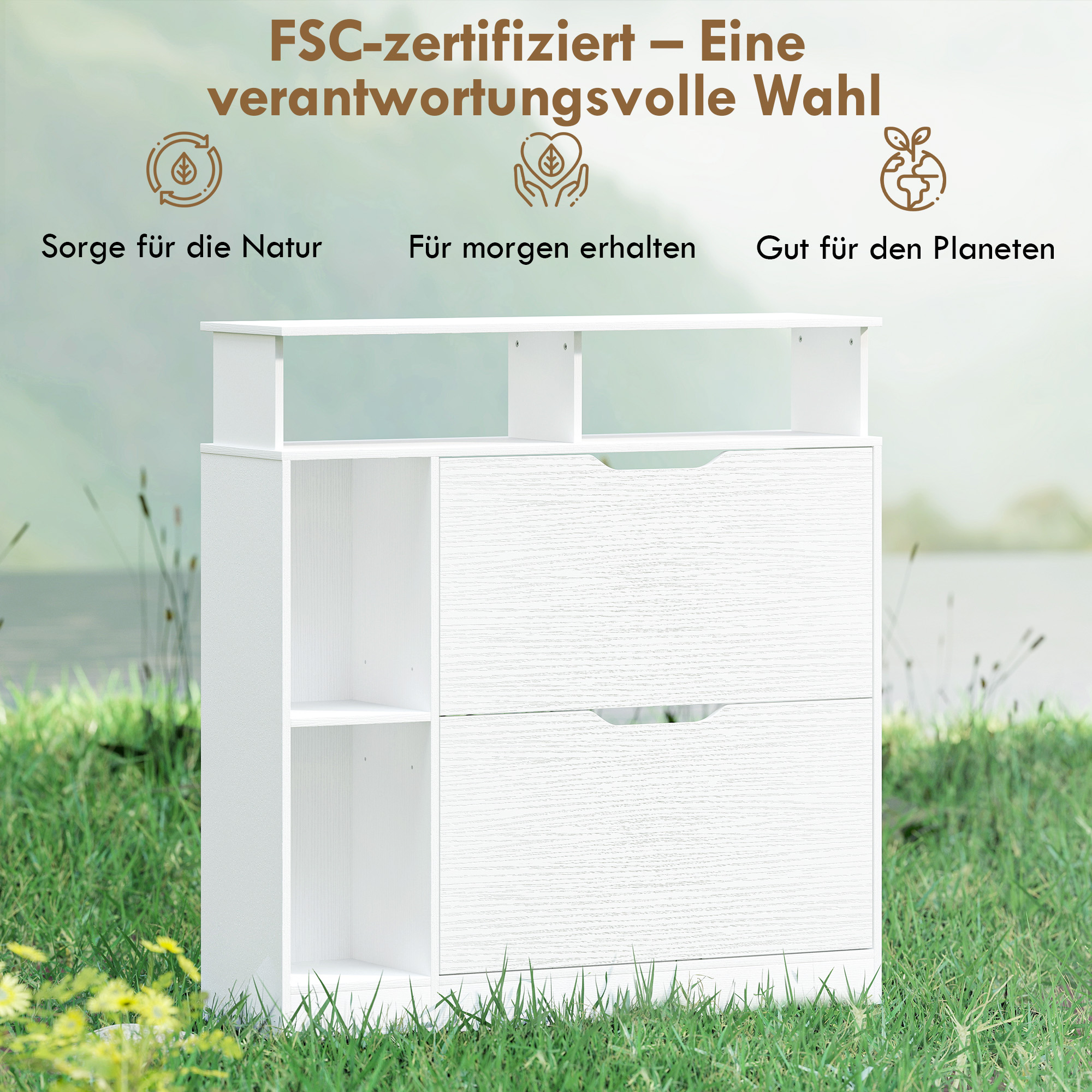 Schuhschrank mit 2 Klappen Schuhkipper mit Verstellbar Trennwand, offenem Fach für 12 Paar Schuhe 89 x 25 x 92 cm Weiß