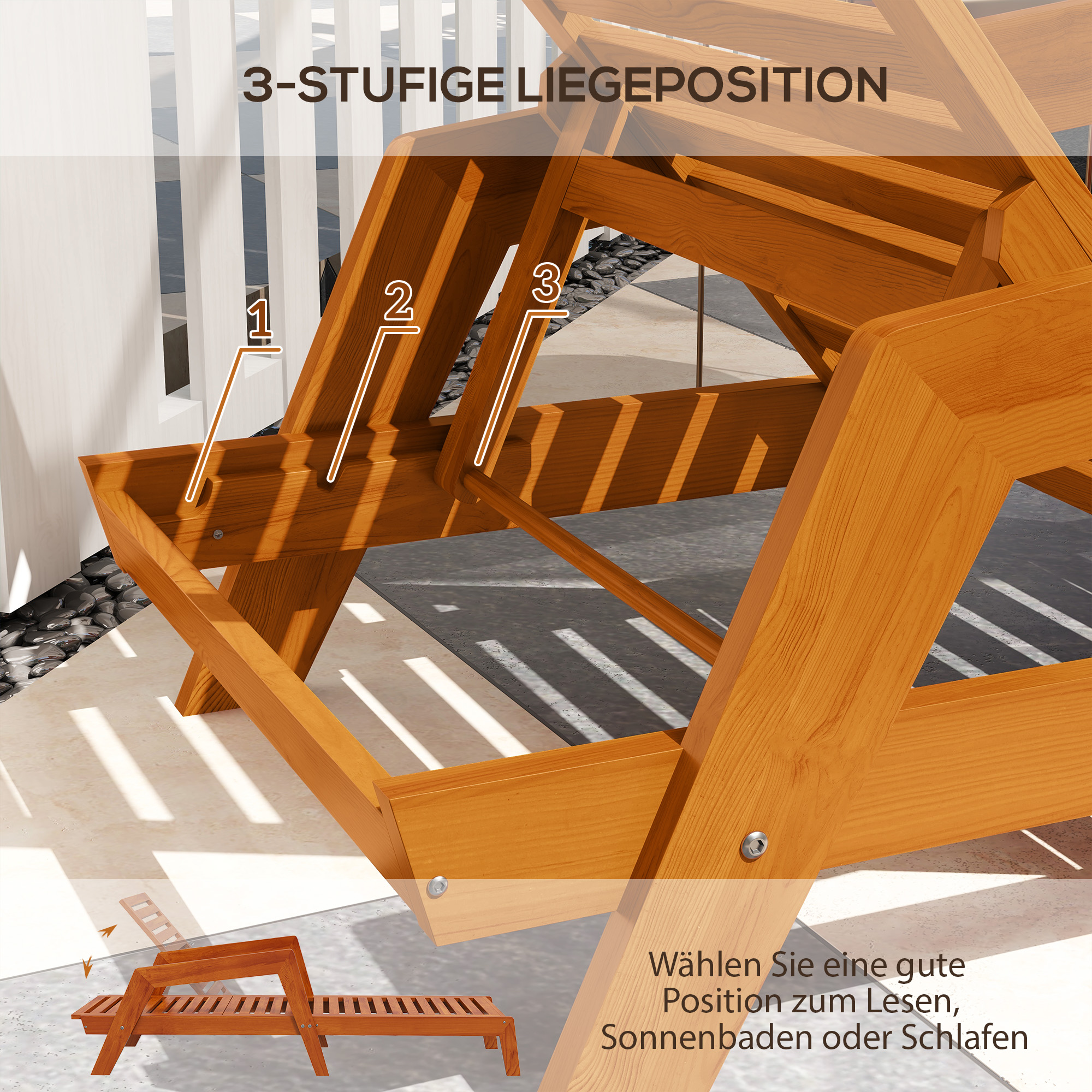 Sonnenliege Gartenliege Holzliege, Massivholz, 66 cm x 190 cm x 73,5 cm, Orange
