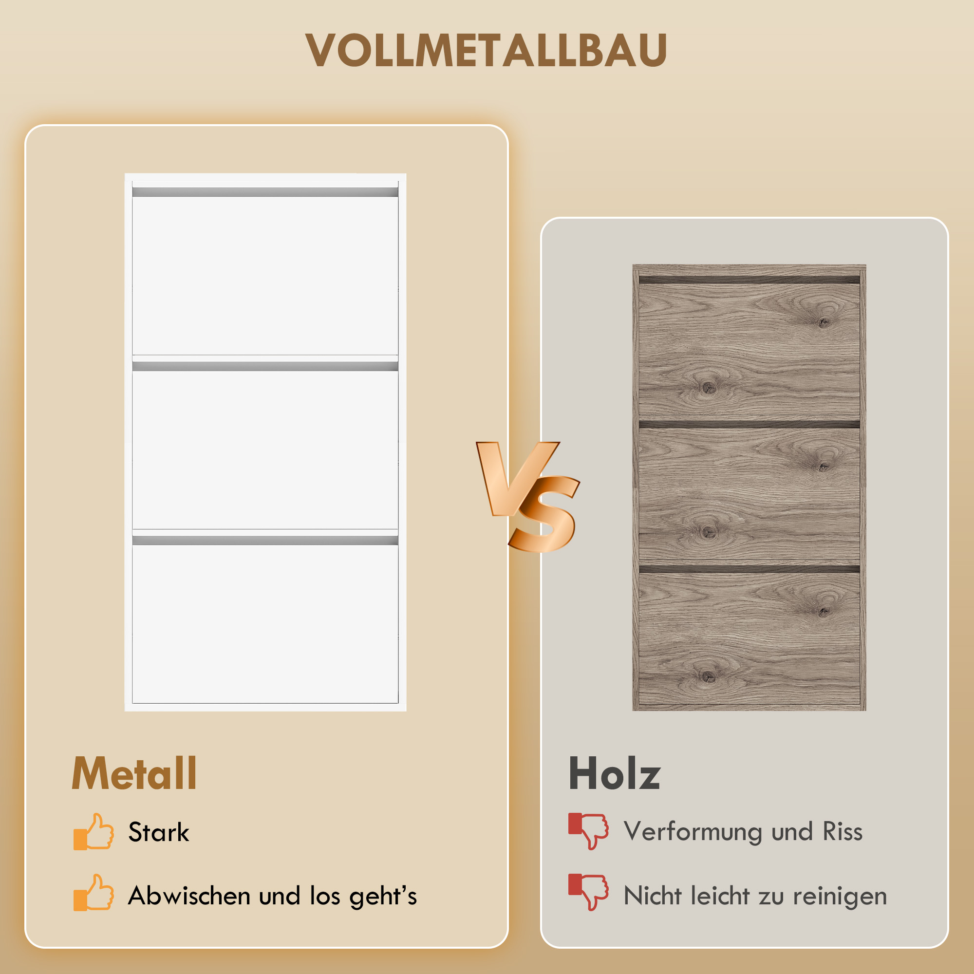 Metall-Schuhschrank mit 3 Klappfächern, schlanker Schuhschrank, wandmontiert, für 6 Paar Schuhe, Weiß