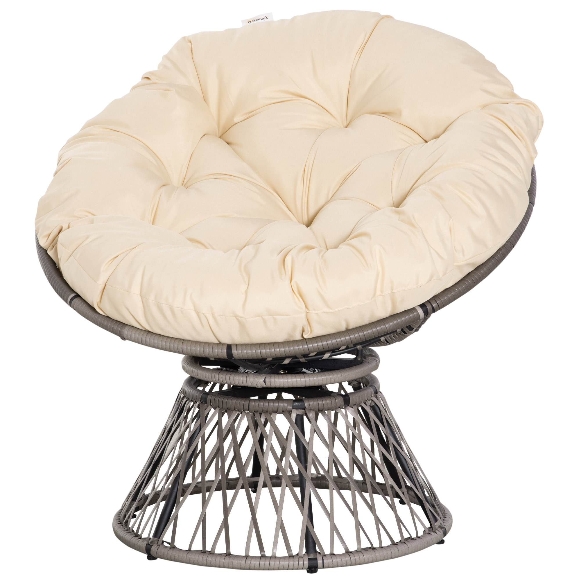 Papasansessel, Korbsessel, Sitzkissen, Kunstrattan, drehbar, Metallrahmen, 87 x 97 x 90 cm, Beige Papasansessel, Korbsessel, Sitzkissen, Kunstrattan, drehbar, Metallrahmen, 87 x 97 x 90 cm, Beige