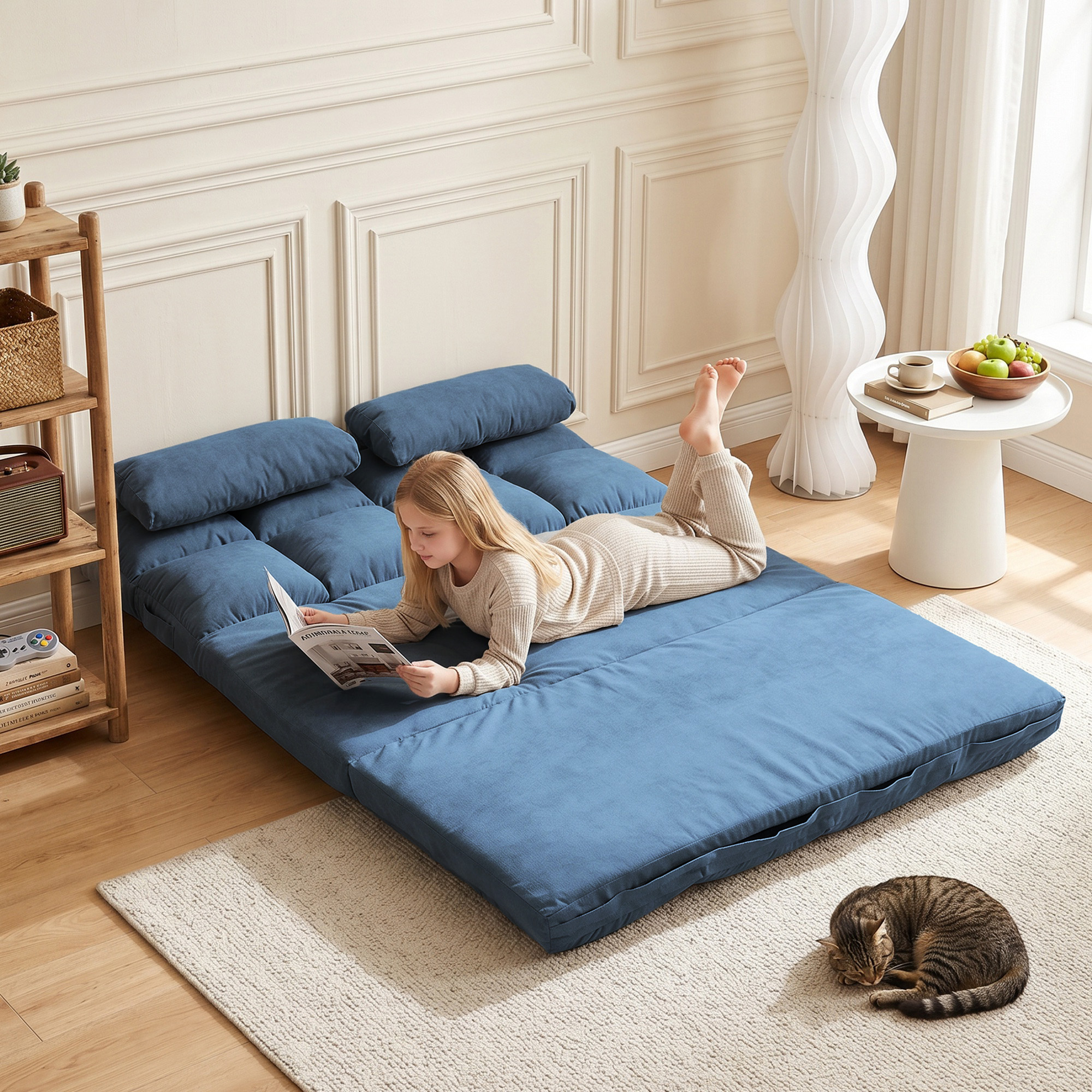 Bodensofa Schlafsofa Sofa, klappbar, verstellbare Rückenlehne, 102 cm x 73 cm x 60 cm , Blau