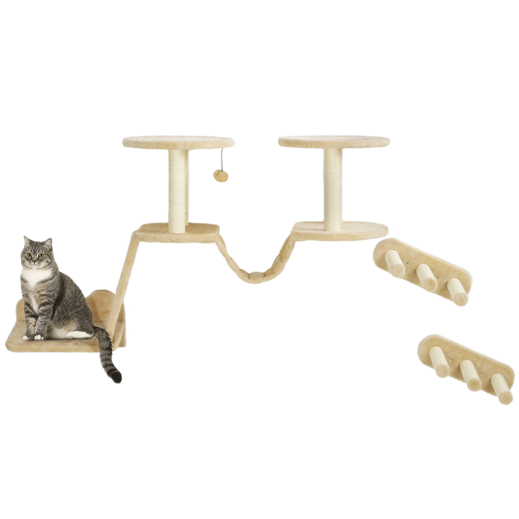 Katzentreppen-Set, Wand- und Deckenmontage, für Katzen bis 5 kg, Beige Katzentreppen-Set, Wand- und Deckenmontage, für Katzen bis 5 kg, Beige