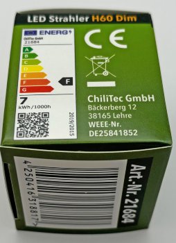 LED Strahler GU10 "H60 COB Dimmbar", 3000k, 510lm, 230V/7W, warmweiß