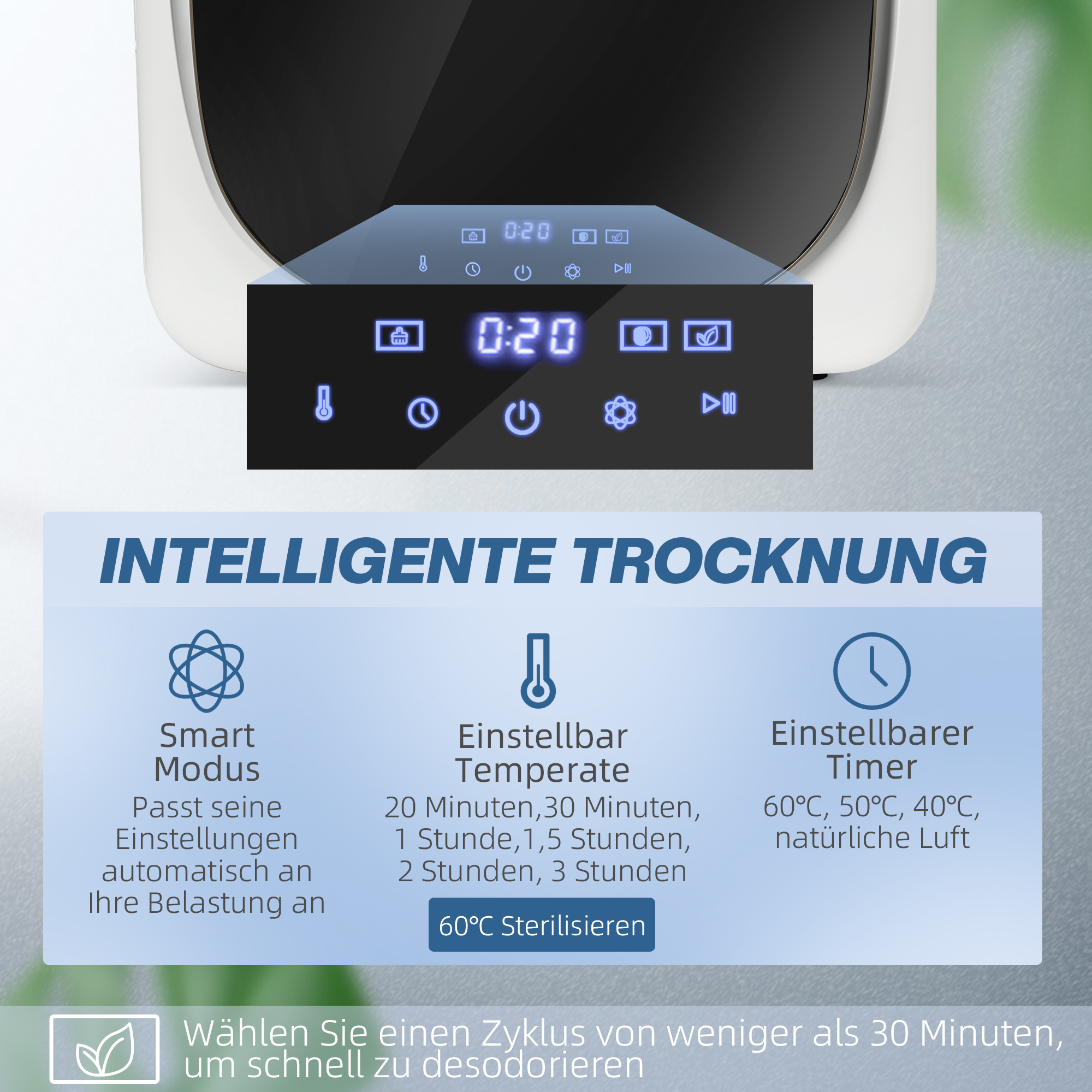 Wäschetrockner mit UV-Desinfektion, kompakte Bauweise, 4 kg Kapazität, Edelstahl, Weiß