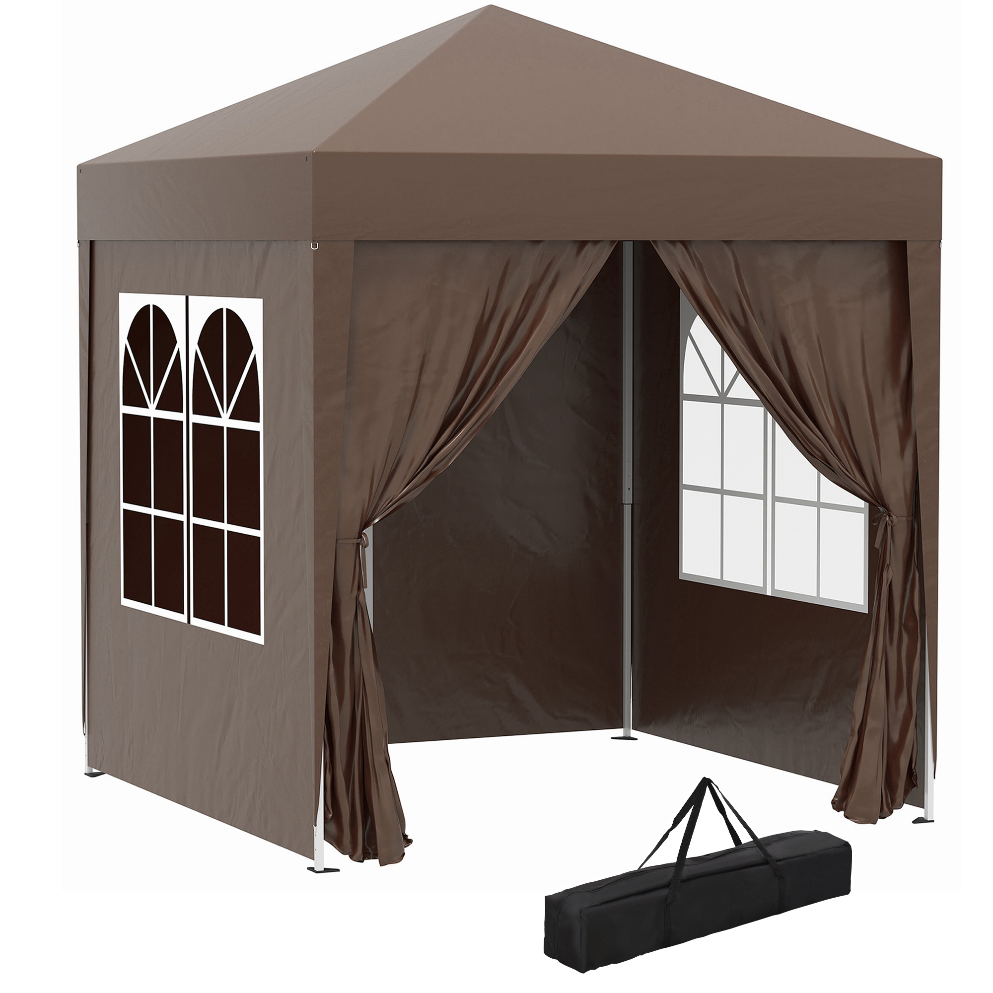 Faltpavillon, Bierzelt, 4 abnehmbare Seitenwände, 2 Fenster, Metallrahmen, 2 x 2m, Braun