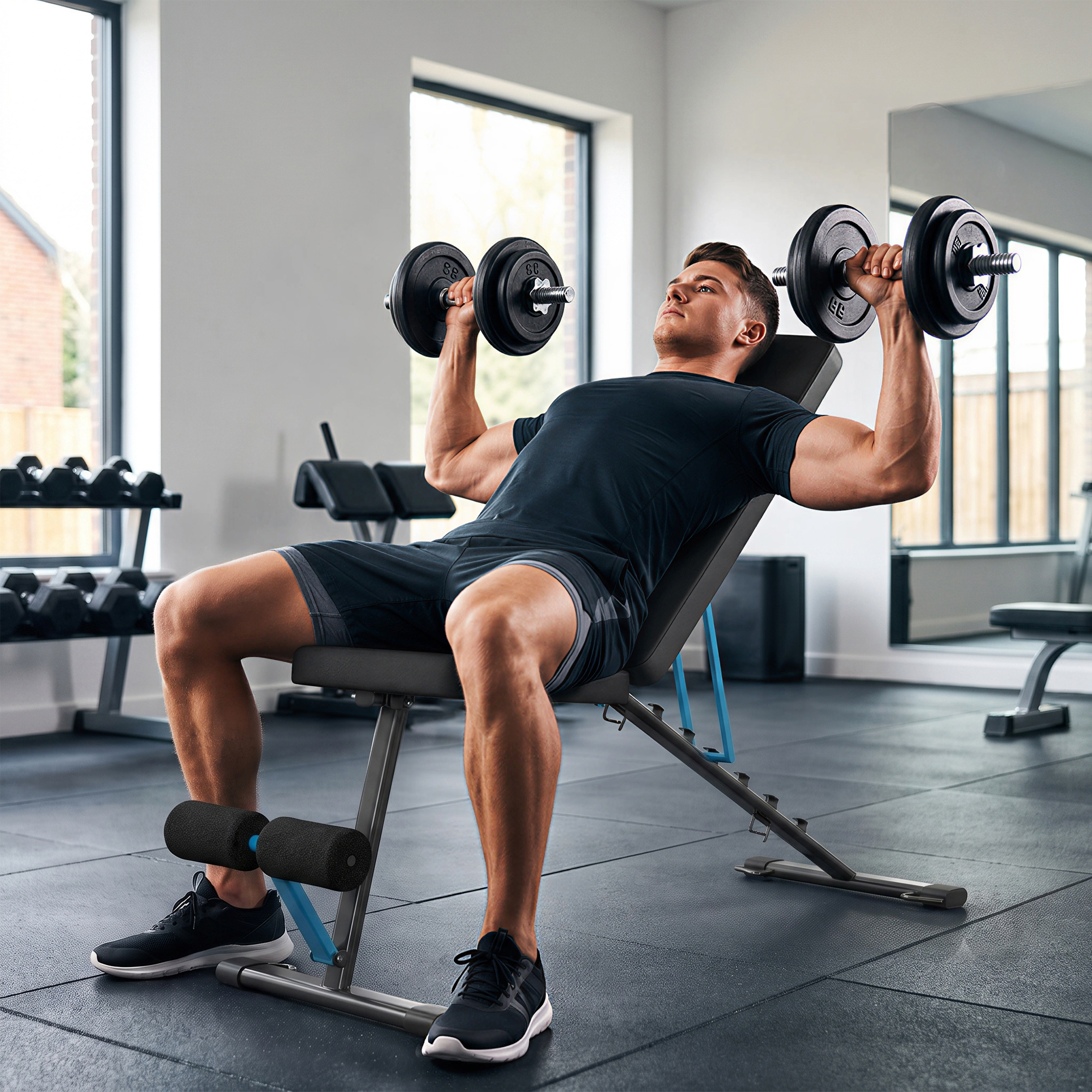 Hantelbank verstellbar Trainingsbank mit Beinstrecker 7-Fach Rückenlehne, verstellbar Polster 300 kg Last