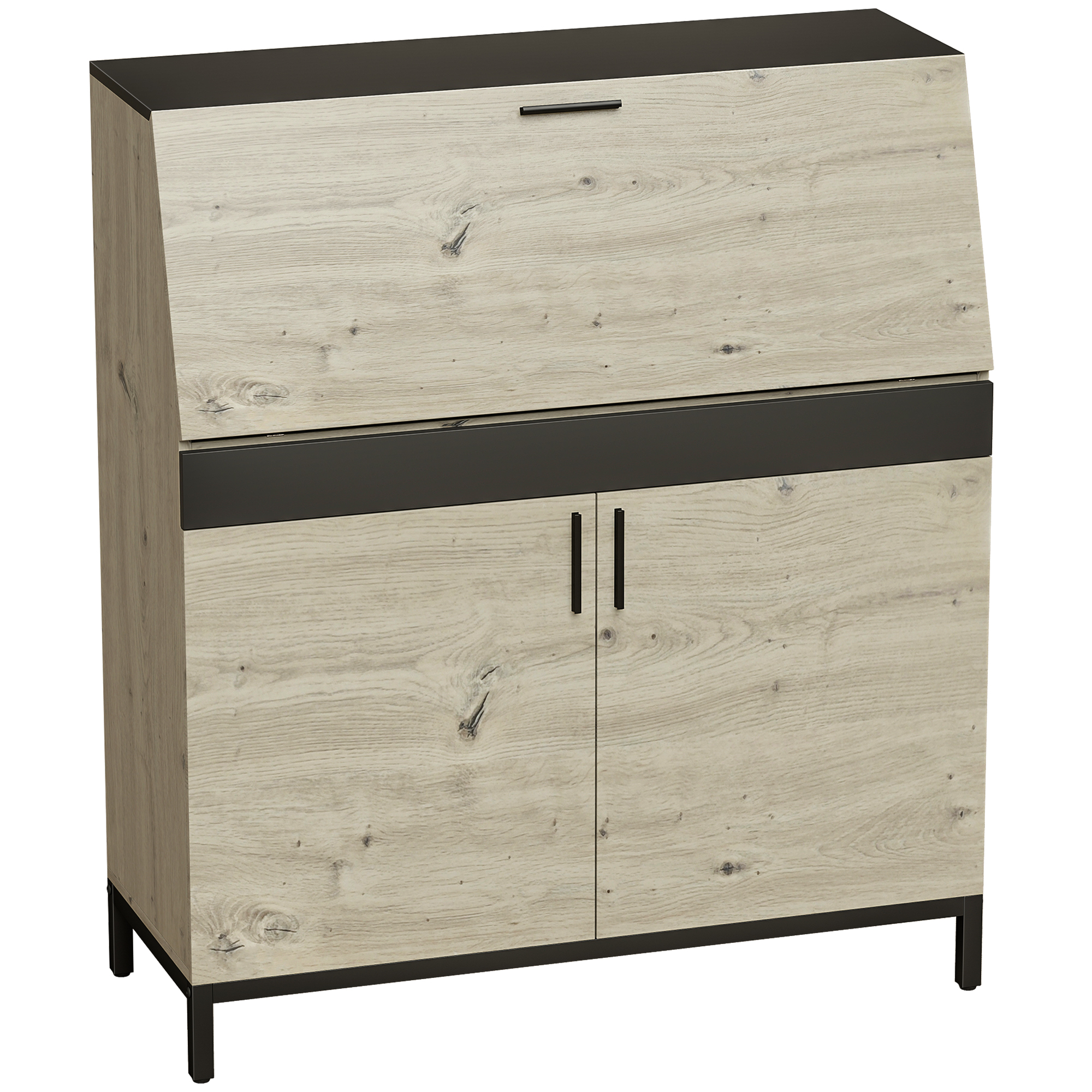 Industrieller Sekretär-Schreibtisch mit Regalen und Metallrahmen 100 cm Naturholz und Schwarz