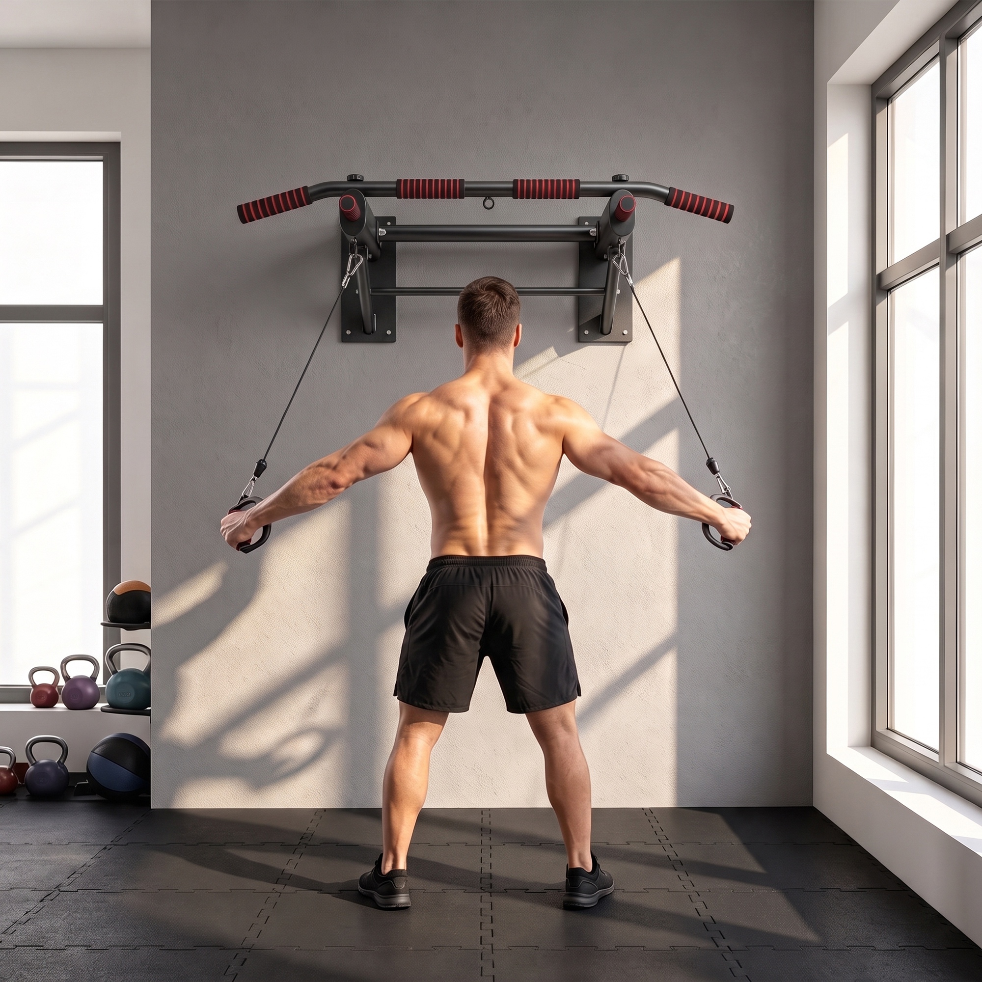 Klimmzugstange klappbar Klimmzüge mit rutschfesten Griffen, Wandmontage max. 120 kg, 98 x 65 x 31 cm Schwarz