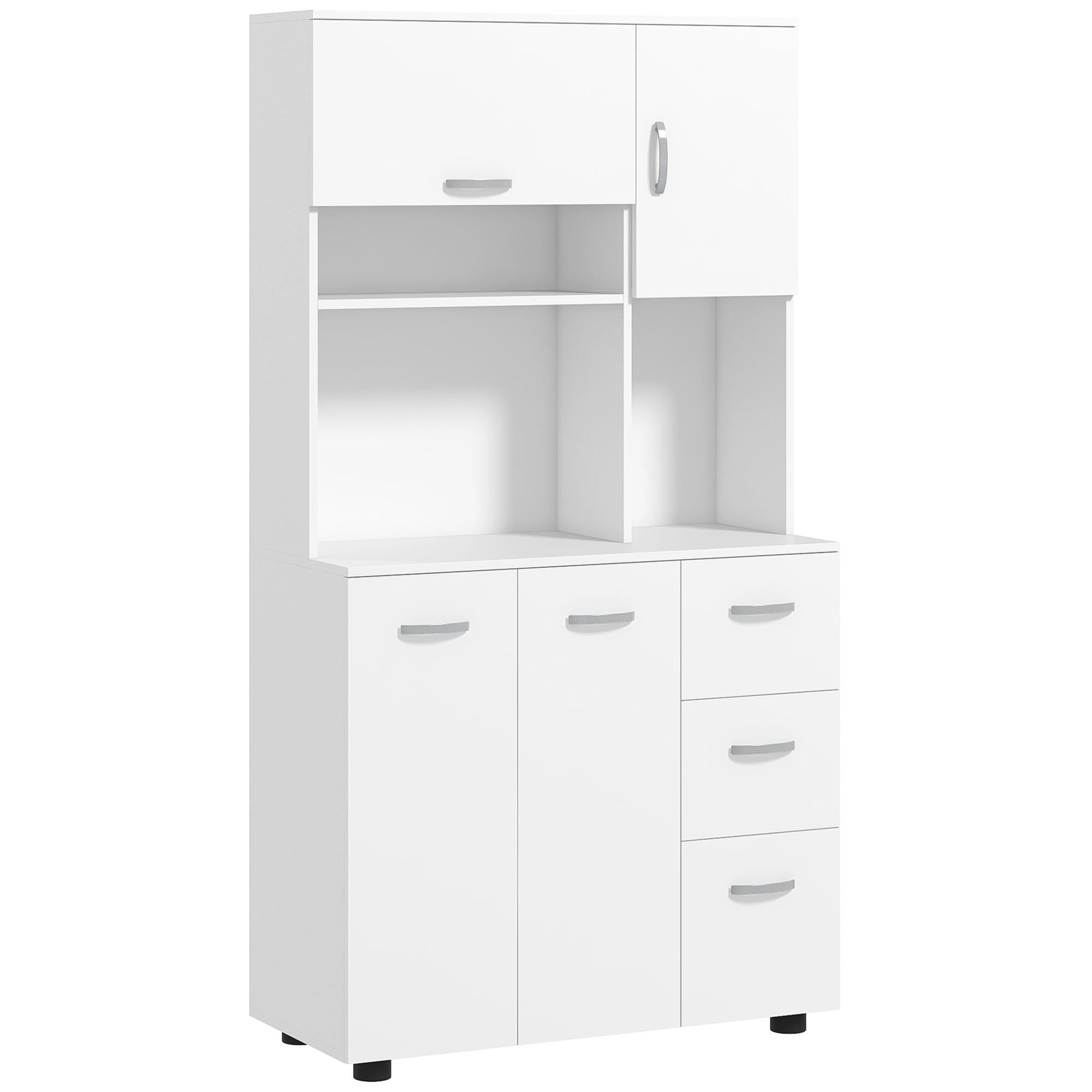 Küchenschrank, Buffet, 3 Schubladen, 3 Regale, viel Stauraum, 89x39,5x168cm, Weiß Küchenschrank, Buffet, 3 Schubladen, 3 Regale, viel Stauraum, 89x39,5x168cm, Weiß