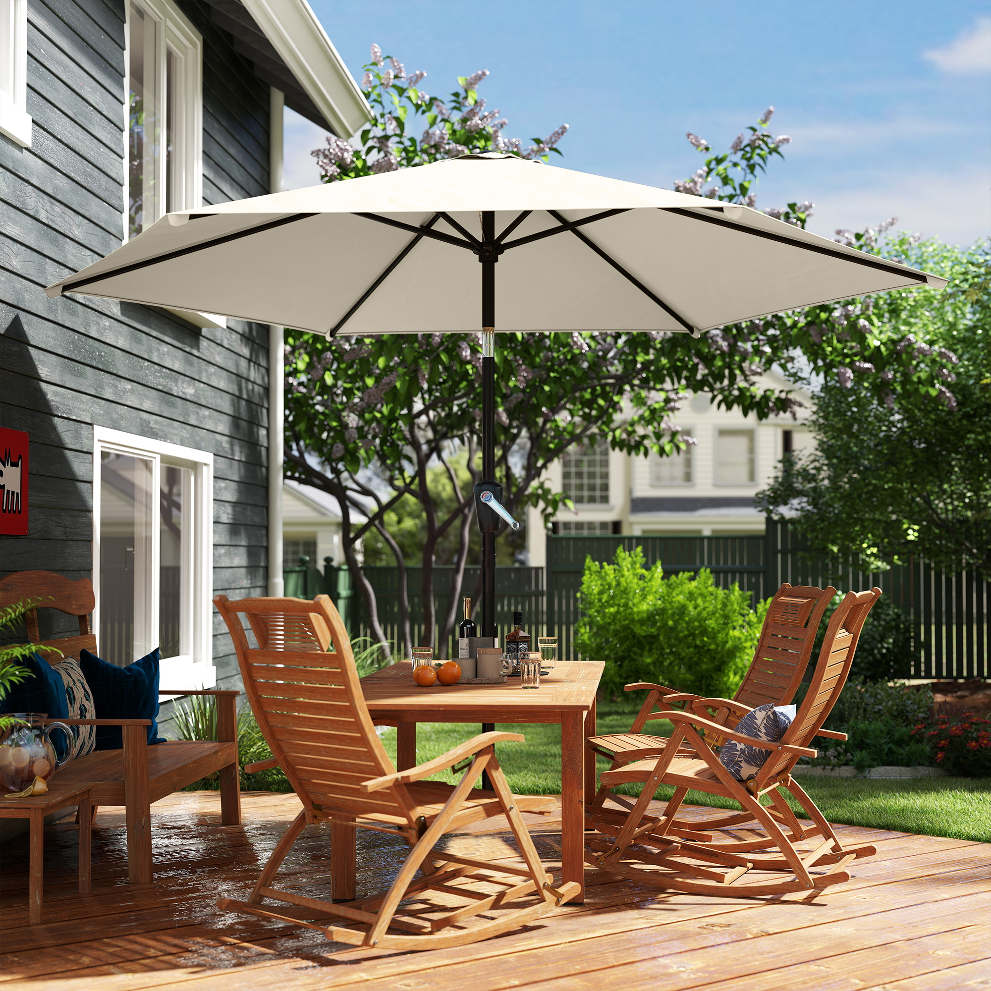 Sonnenschirm 270 cm knickbar Balkonschirm mit Kurbel UV 50+ Gartenschirm Cremeweiß