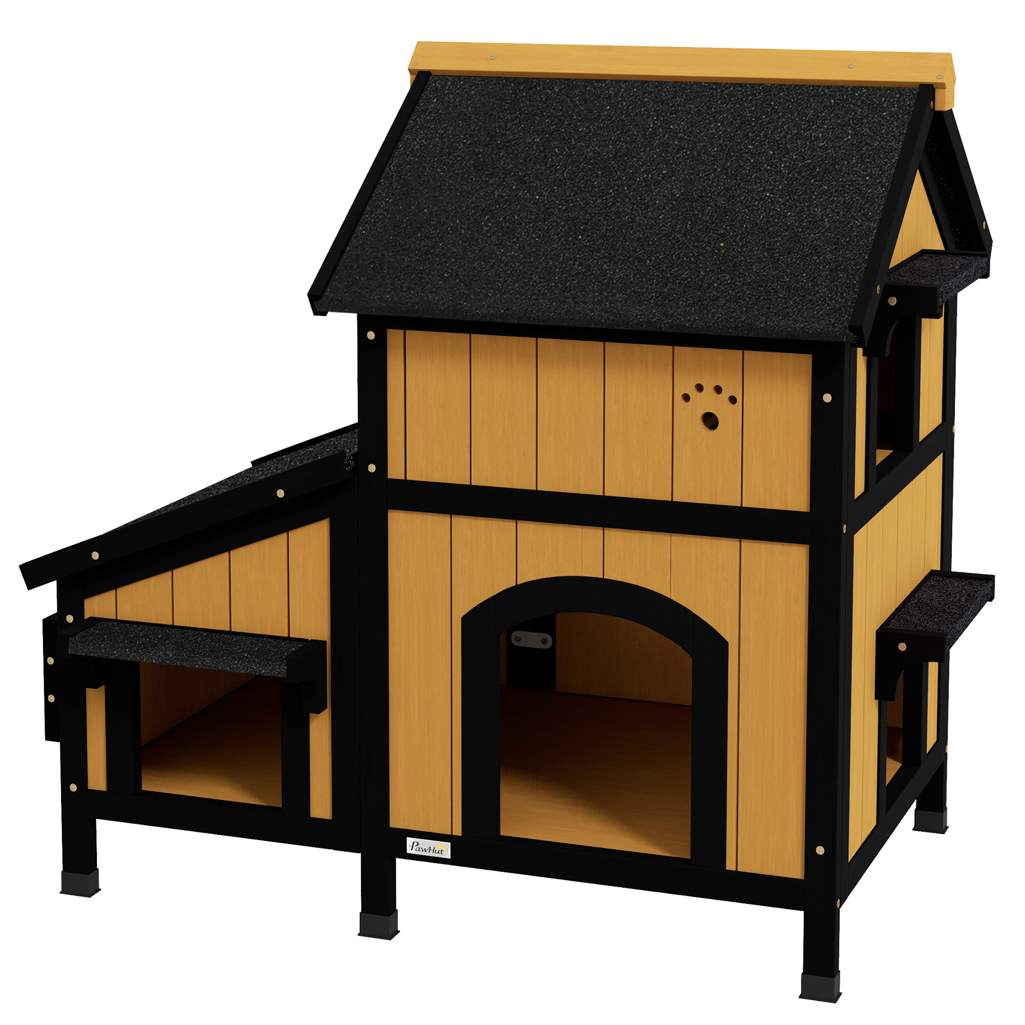Katzenhaus Katzenhütte Katzenhöhle, inkl. Blumenkasten, 96 cm x 65 cm x 85,5 cm, Gelb + Weiß + Schwarz