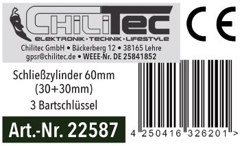 Schließzylinder 60mm (30+30mm) / Profil-Zylinder, 3 Bartschlüssel