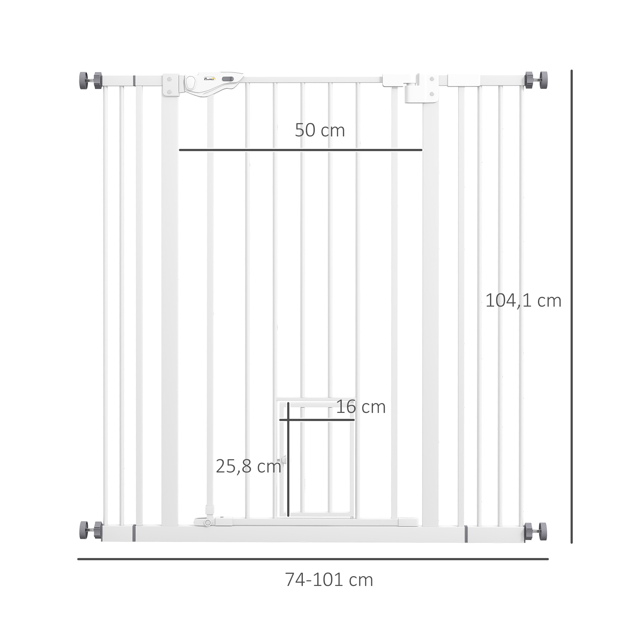 Hunde-Absperrgitter, doppelte Verriegelung, selbstschließende Tür, 104 cm hoch, Stahl, Weiß