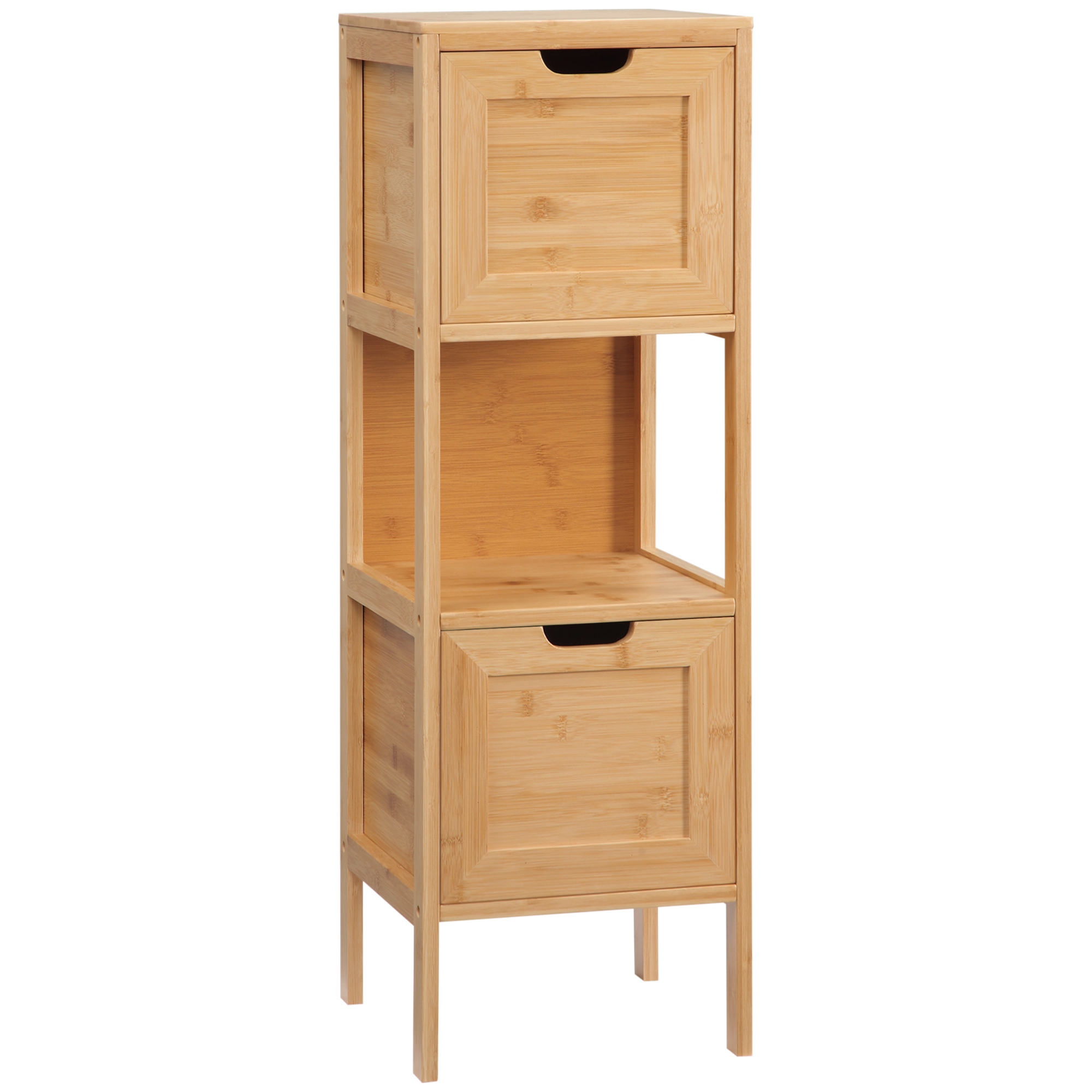 Badezimmerschrank aus Bambus, 1 Regal, 2 Schubladen, 30 cm x 30 cm x 90 cm; Natur