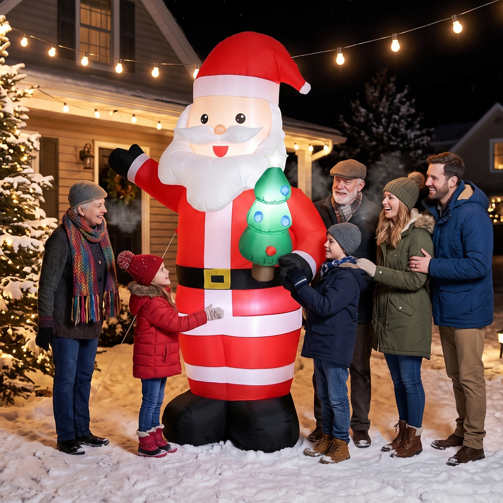 Aufblasbarer Weihnachtsmann, 243 cm, mit hellem LED-Licht, Weihnachtsdekoration für Innen- und Außenbereich, Rot