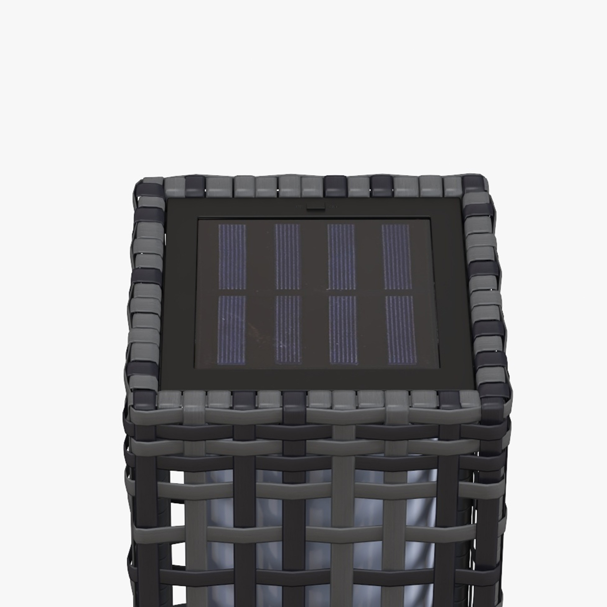 Außenleuchte mit Solarmodul, Einschaltautomatik, 8 h Betriebszeit, Rattanoptik, Stahl, 15,5 x 15,5 x 46 cm, Grau