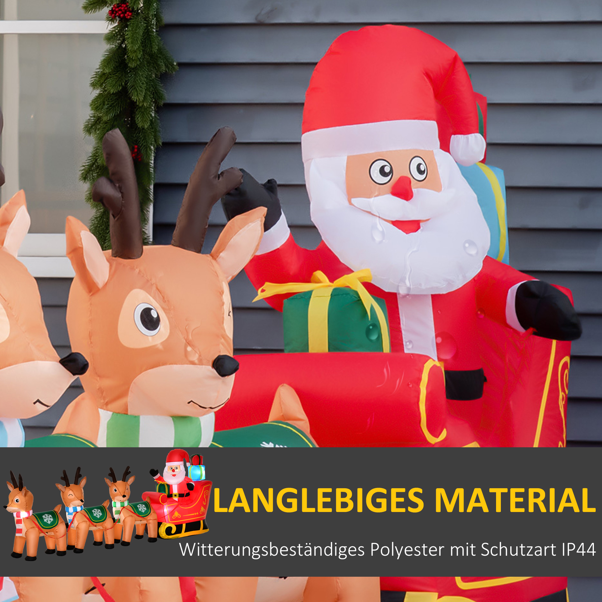 Aufblasbarer Weihnachtsmann Rentiere Outdoor-Weihnachtsdekoration, inkl. Gebläse, 140 m, Rot + Braun