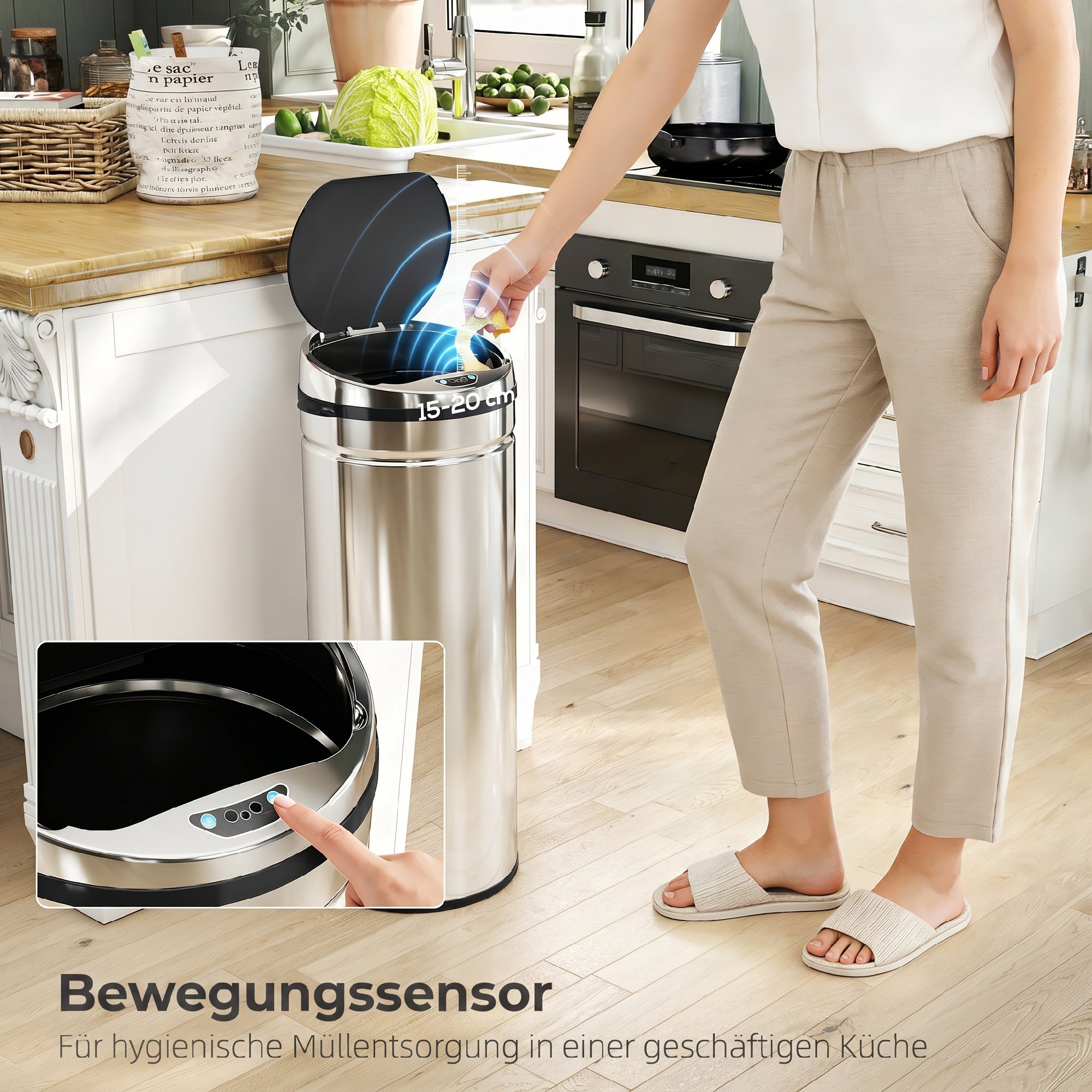 50 L Sensor Mülleimer, Automatischer Abfalleimer, Rostfreier Kücheneimer mit Infrarotsensor, für Küche, Esszimmer