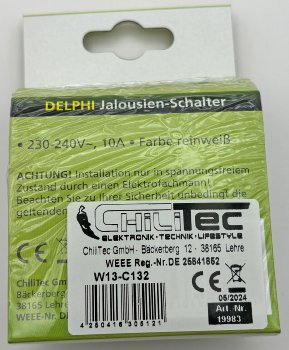 DELPHI Jalousien-Steuerung Hoch/Runter / Taster, inkl. Rahmen, UP, weiß