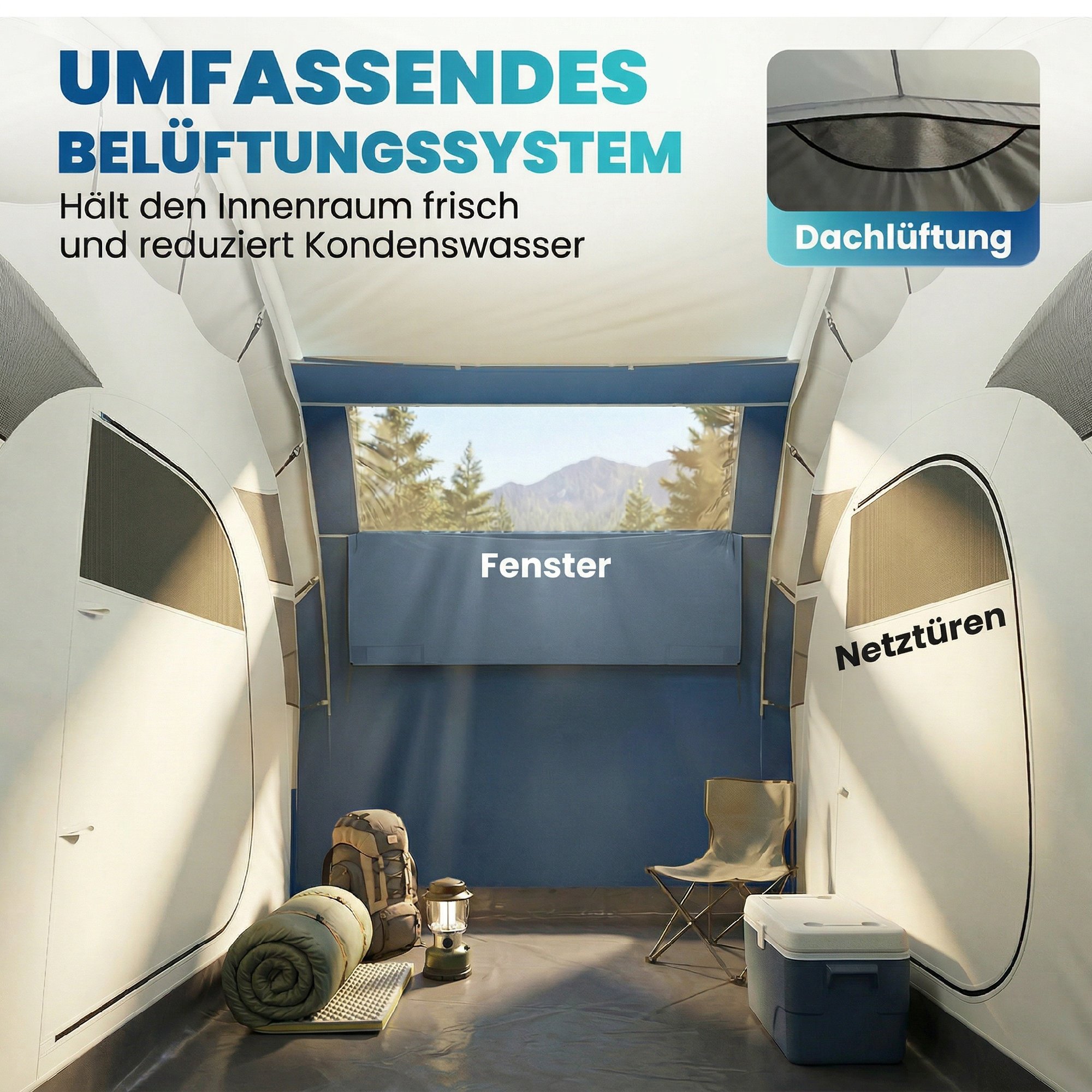 aufblasbares Zelt 4 Personen Schneller Aufbau Outdoor Camping Zelt mit 2 Schlafzimmer Mesh Fenster Vordach
