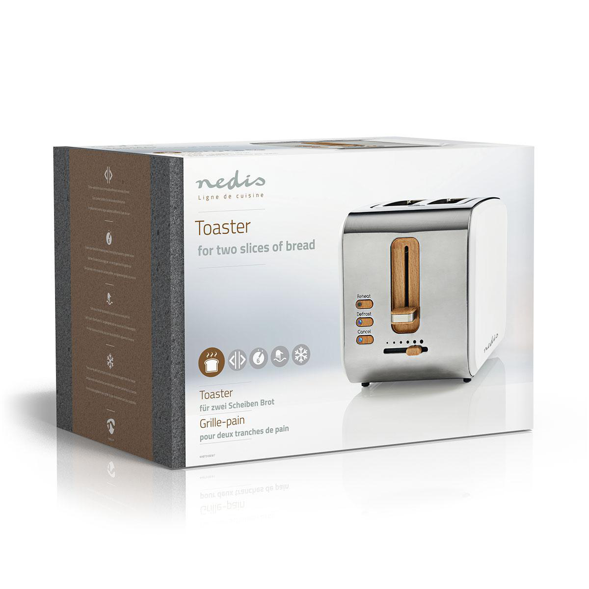 Toaster | Soft Touch Serie | 2 Brotscheiben | 2 Steckplätze | Bräunungsstufen: 6 | Auftaufunktion | Weiss