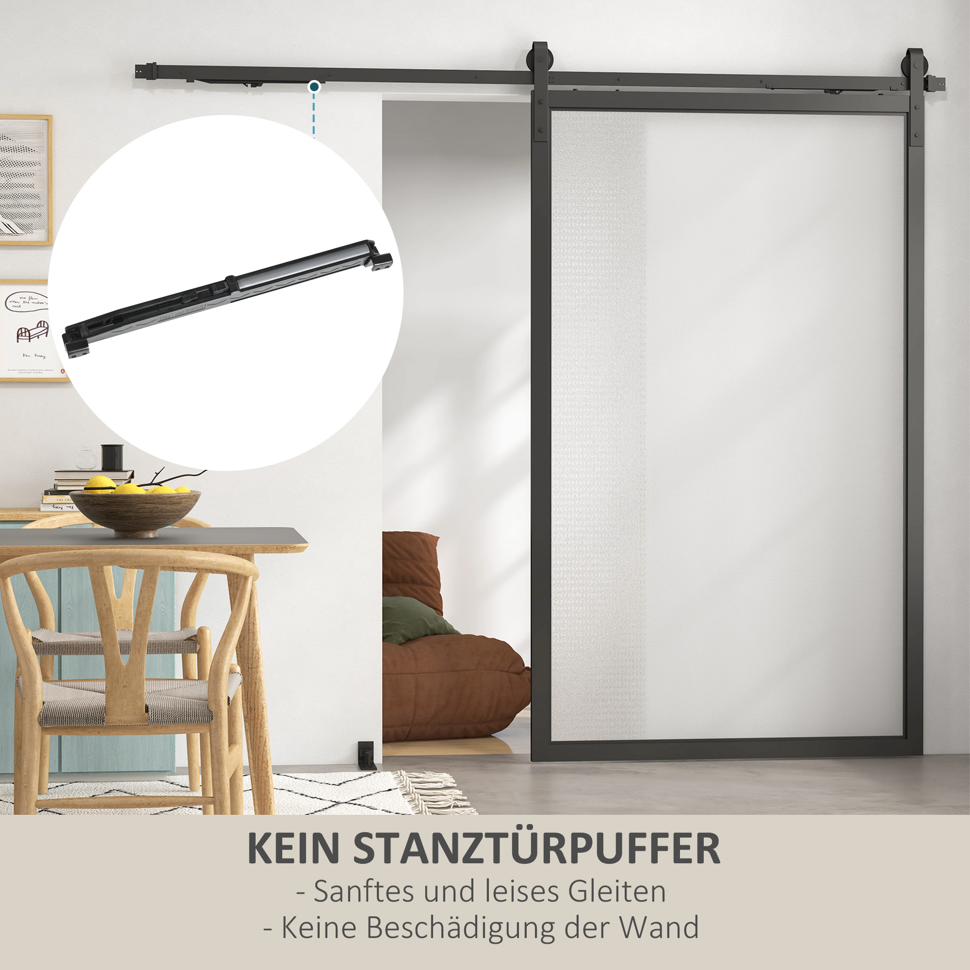 Schiebetür-Bausatz, leise & leichtgängig, für Holz- & Zementwände, 244cm, Stahl, Schwarz
