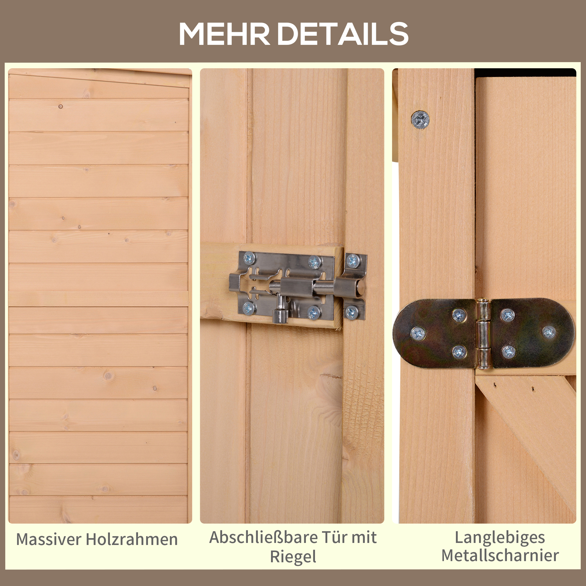 Geräteschuppen mit Regalböden wetterbeständig 75 x 56 x 115cm Naturholz