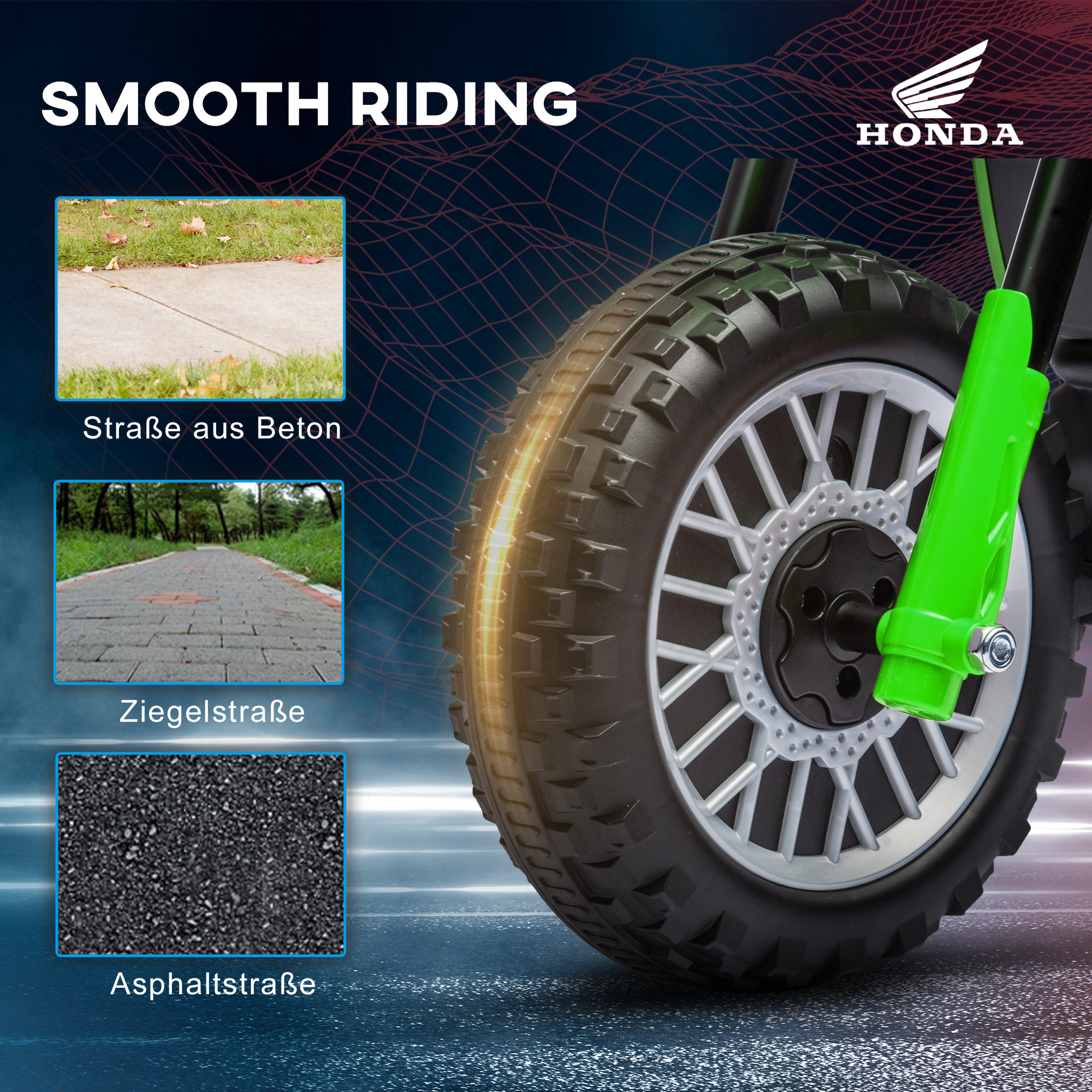 Elektro Kindermotorrad Honda, 3 km/h, Soundeffekte, für 18-36 Monate, Grün