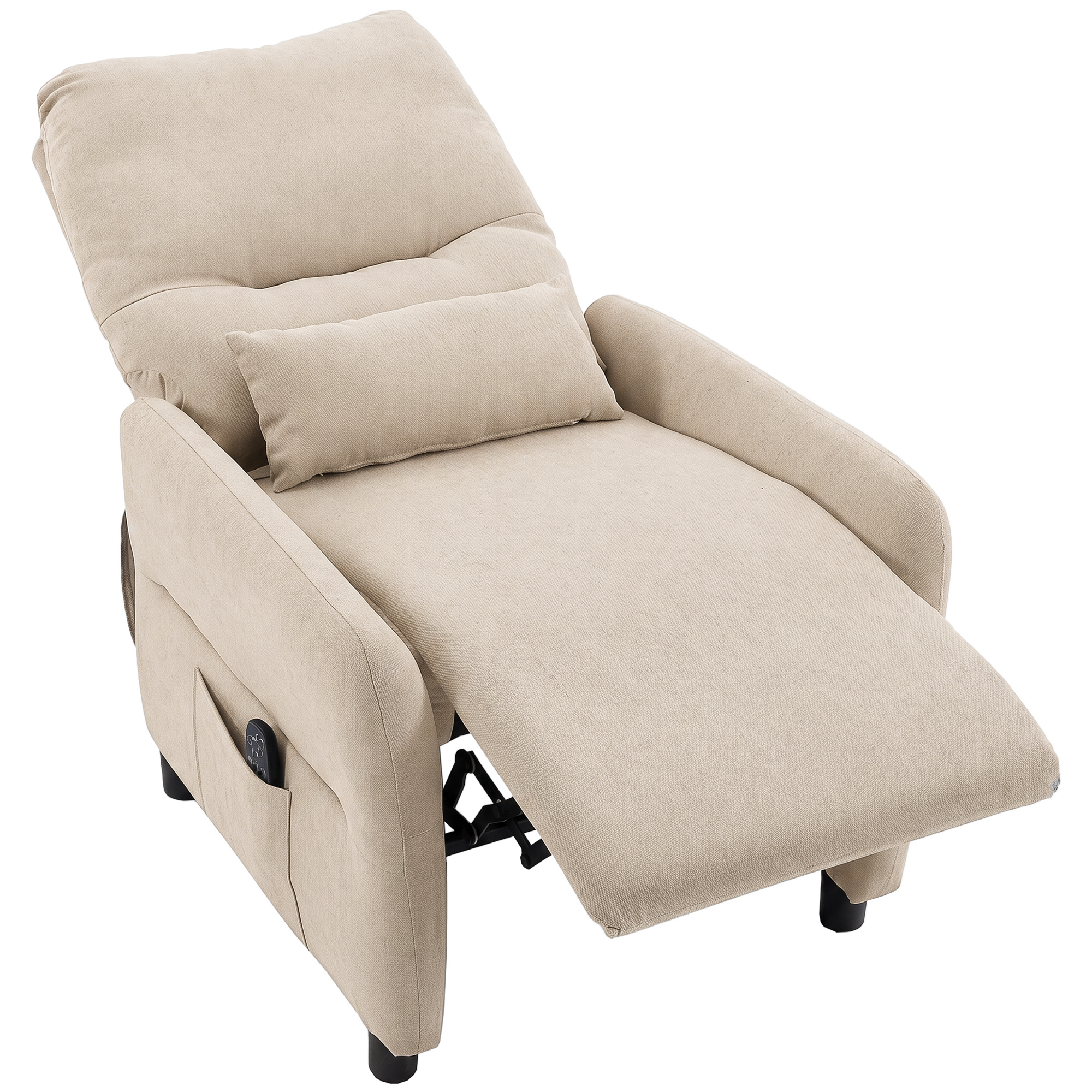Relaxsessel mit Massage & Wärme, Liegefunktion, 2 Seitentaschen und ausziehbarer Fußstütze, Beige