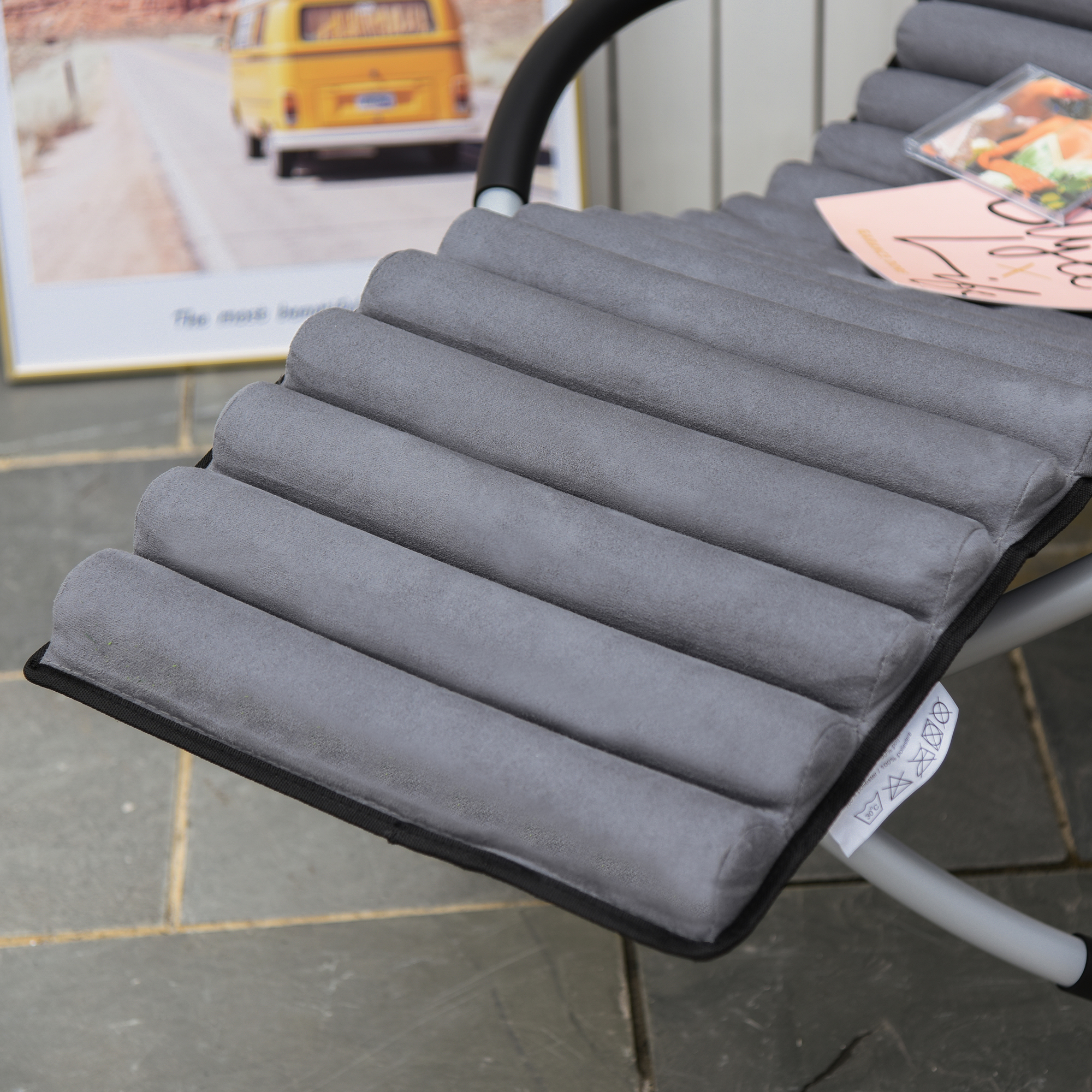 Schaukelstuhl ergonomischer 2 In 1 Schwingsessel Gartenstuh Schaukelliege Metall Texteline kugelförmig Dunkelgrau 145 x 74 x 86 cm