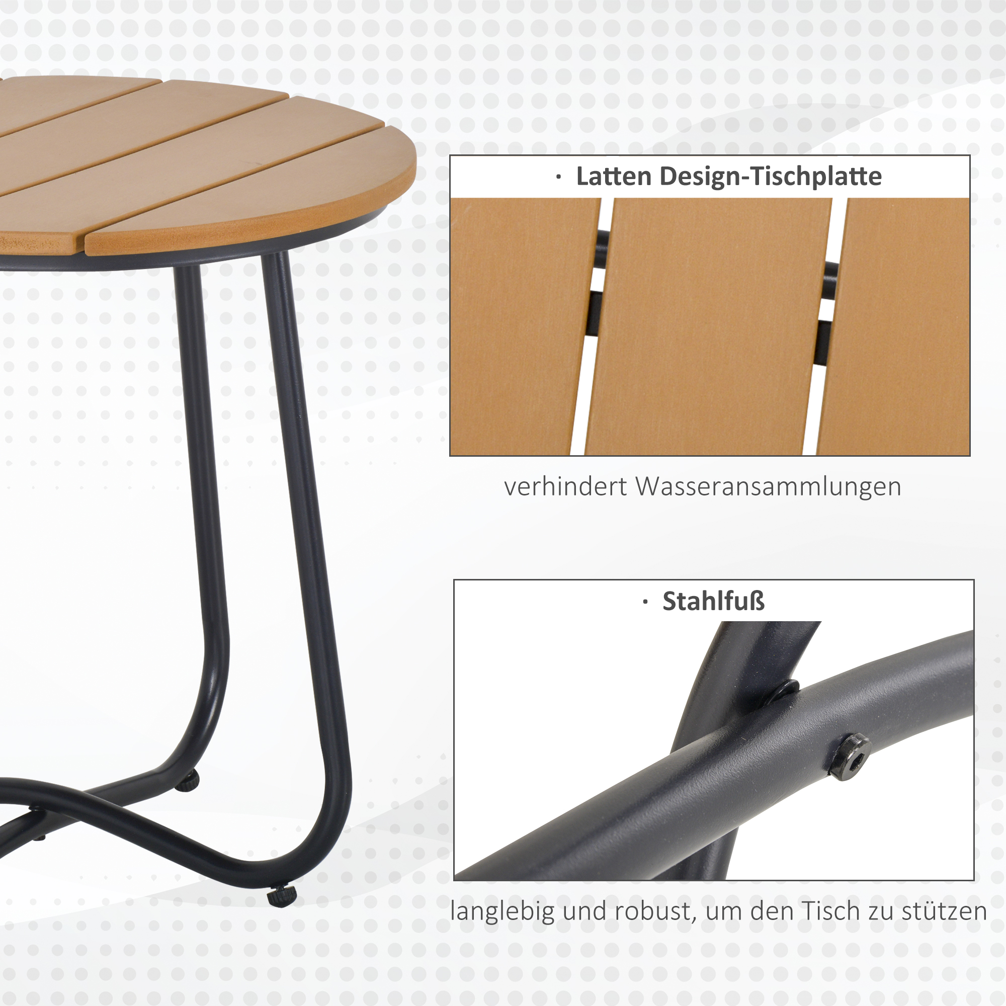 Gartentisch Rundtisch elegant Gartenmöbel stabil verstellbare Füße Dekoration Garten Terrasse Wohnzimmer Stahlboden Braun Ø49 x 48H cm