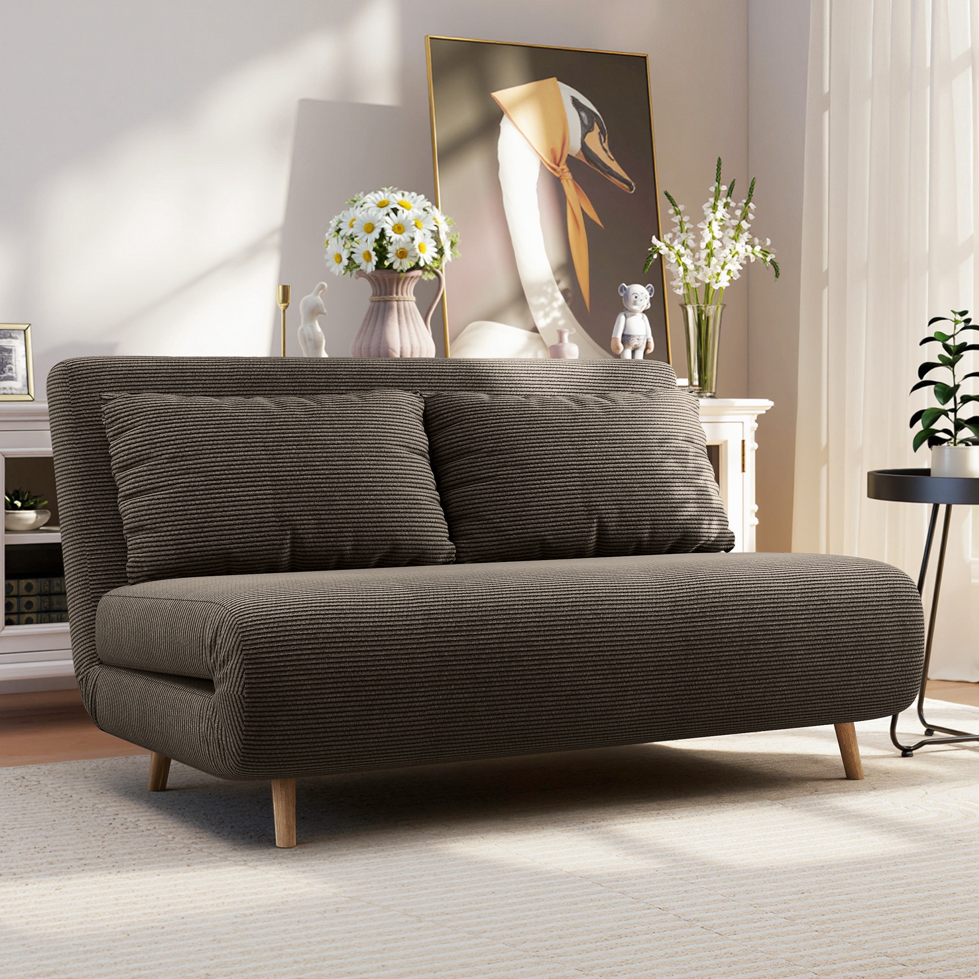 Schlafsofa, Gästebett, 3-fach verstellbare Rückenlehne, Kordoptik, bis 120 kg, 141 x 90 x 81 cm, Dunkelbraun