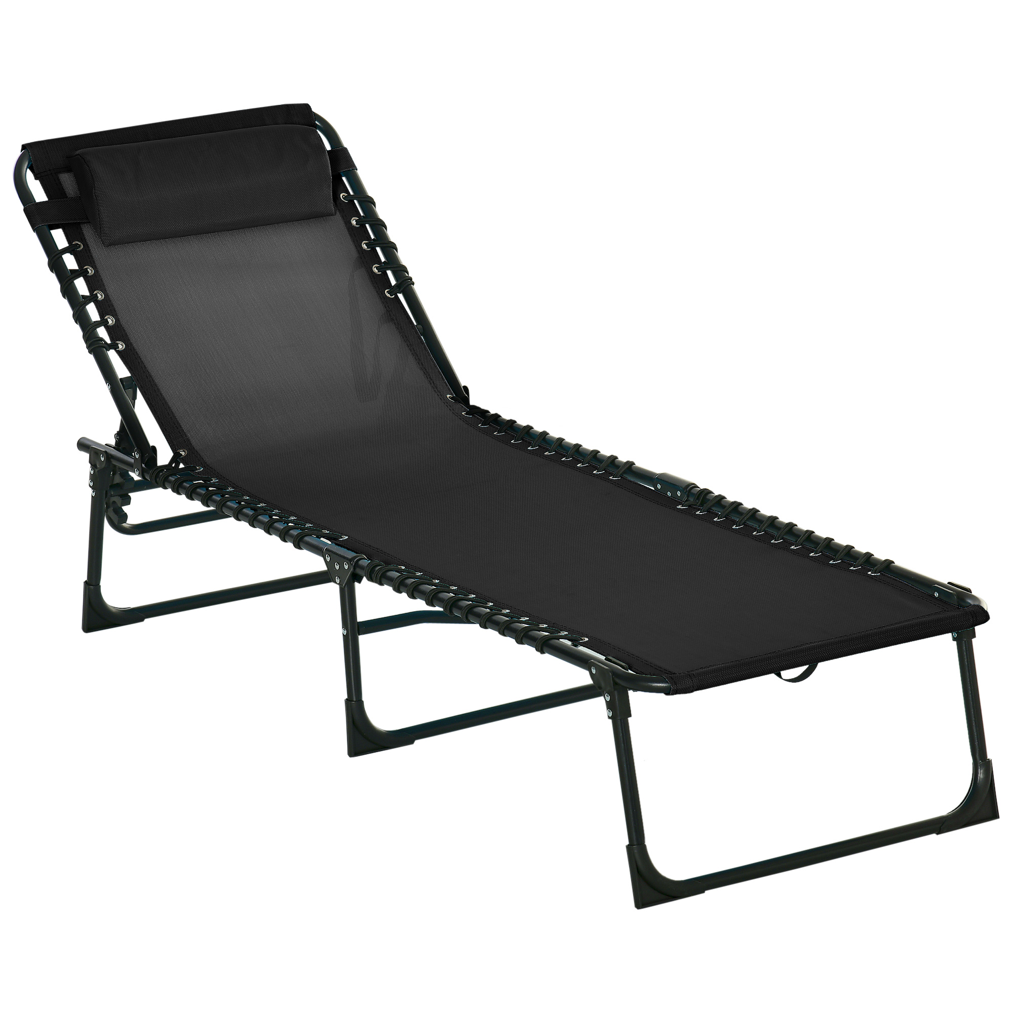 Sonnenliege, klappbar, atmungsaktiver Bezug, Metallrahmen, 197 x 58 x 76 cm, Schwarz